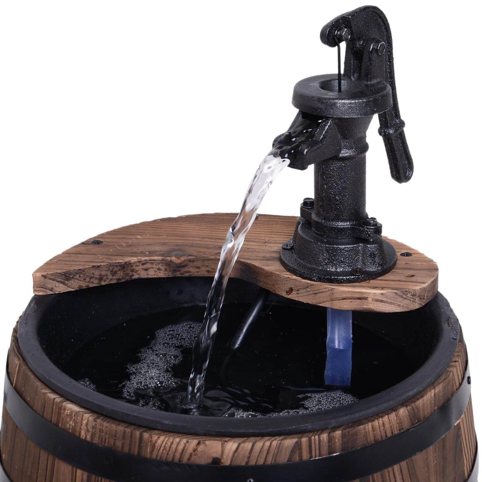 Outsunny Wood Barrel Patio Water Fountain with Flower Planter - ALL4U RETAILER LTD