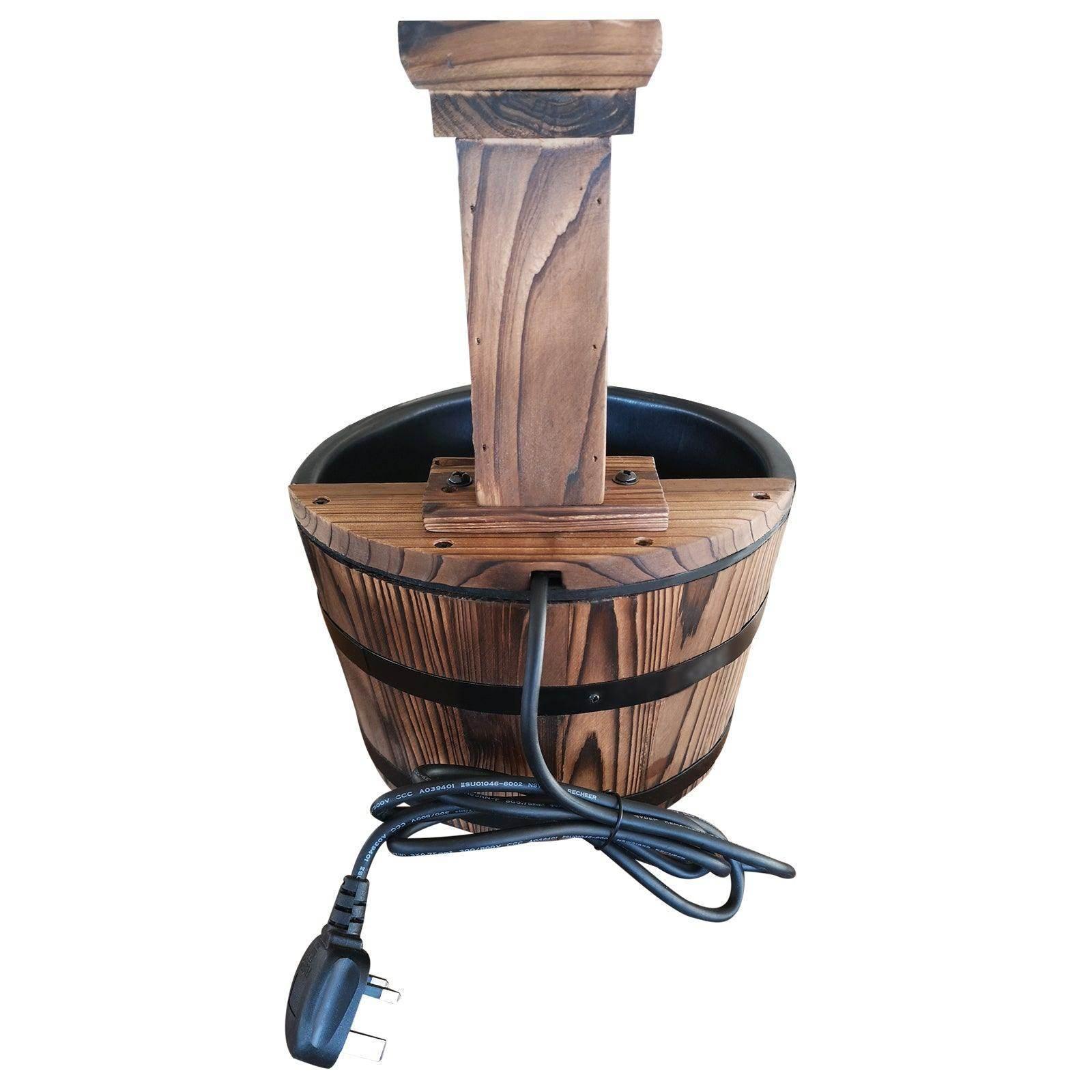 Outsunny Wood Barrel Pump Water Fountain - Electric Garden Feature - ALL4U RETAILER LTD