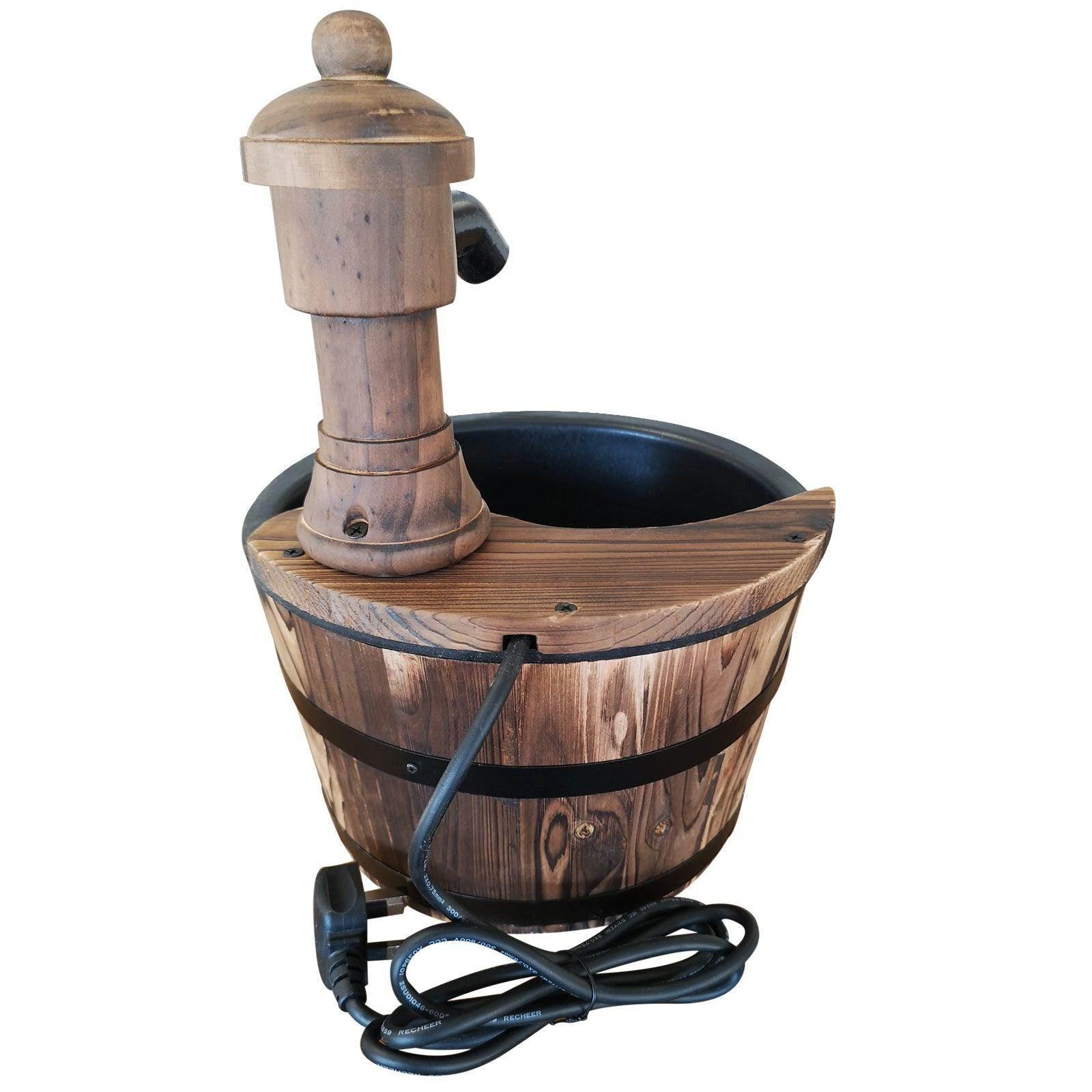 Outsunny Wood Barrel Water Pump Fountain - ALL4U RETAILER LTD