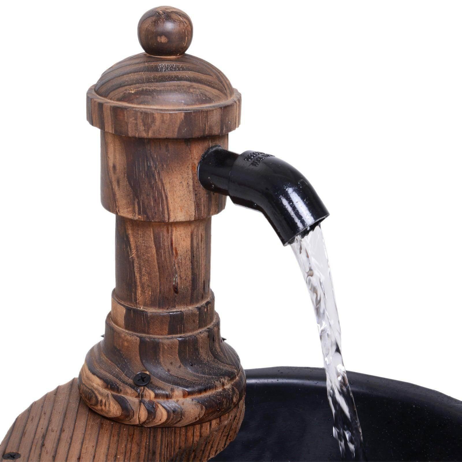 Outsunny Wood Barrel Water Pump Fountain - ALL4U RETAILER LTD