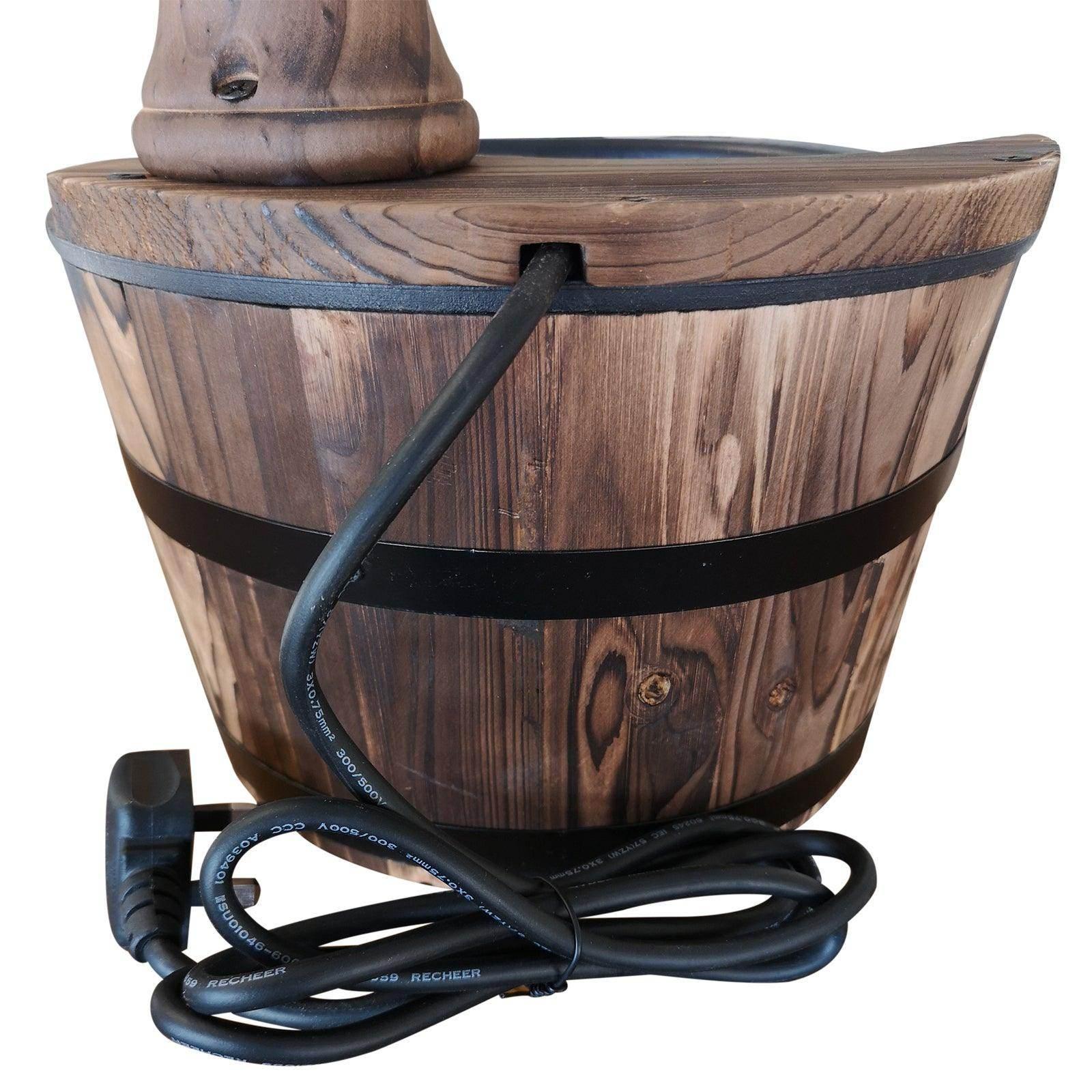 Outsunny Wood Barrel Water Pump Fountain - ALL4U RETAILER LTD
