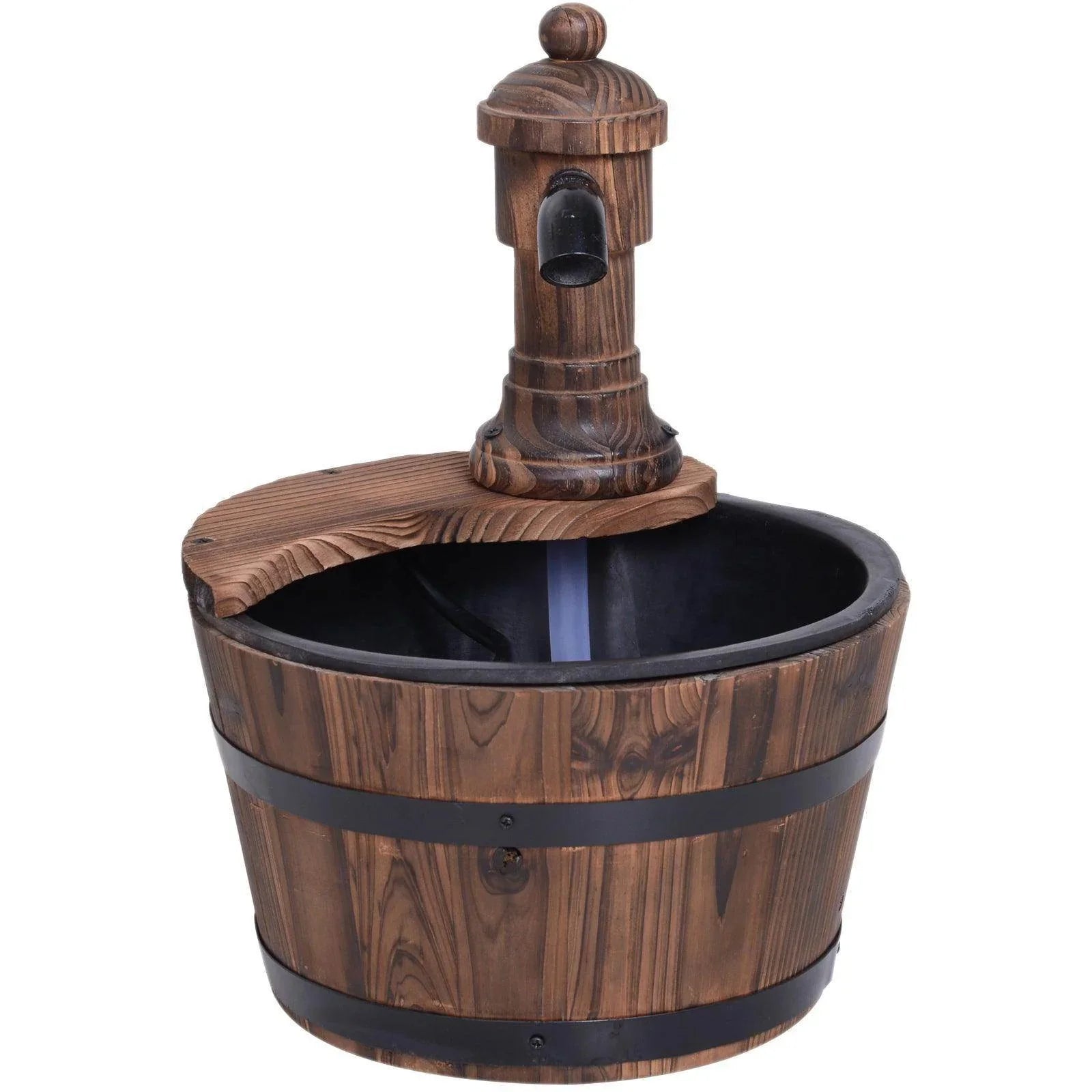 Outsunny Wood Barrel Water Pump Fountain - ALL4U RETAILER LTD