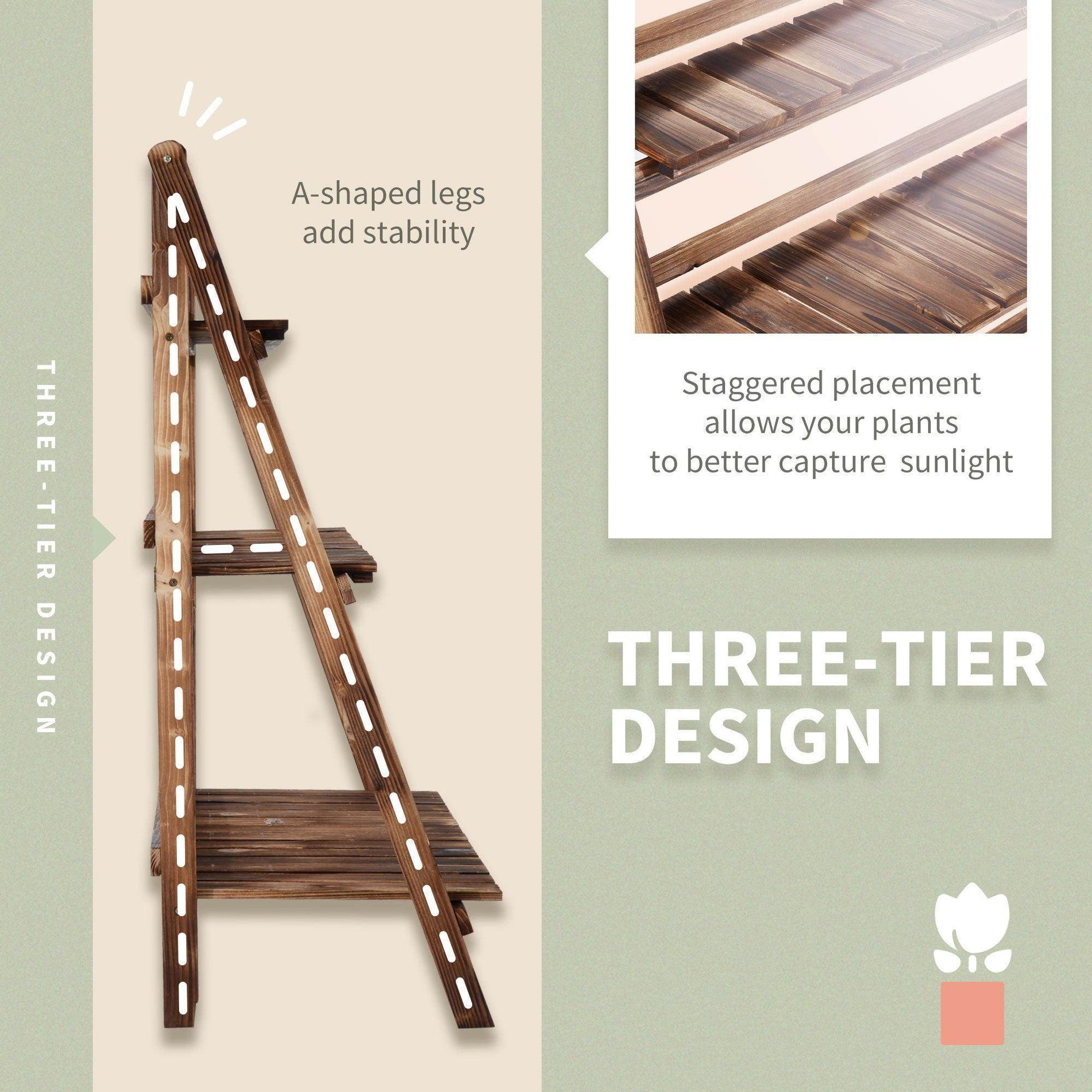 Outsunny Wooden 3-Tier Flower Stand - Elegant Display Rack - ALL4U RETAILER LTD