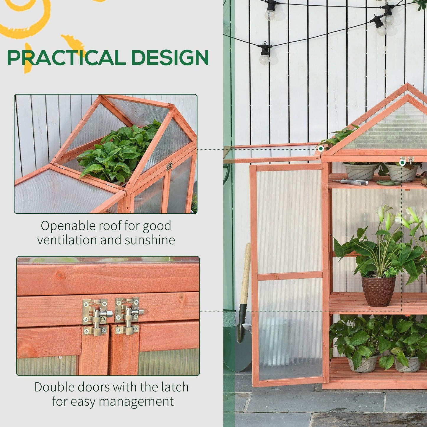 Outsunny Wooden Cold Frame Greenhouse - Adjustable Shelves - ALL4U RETAILER LTD