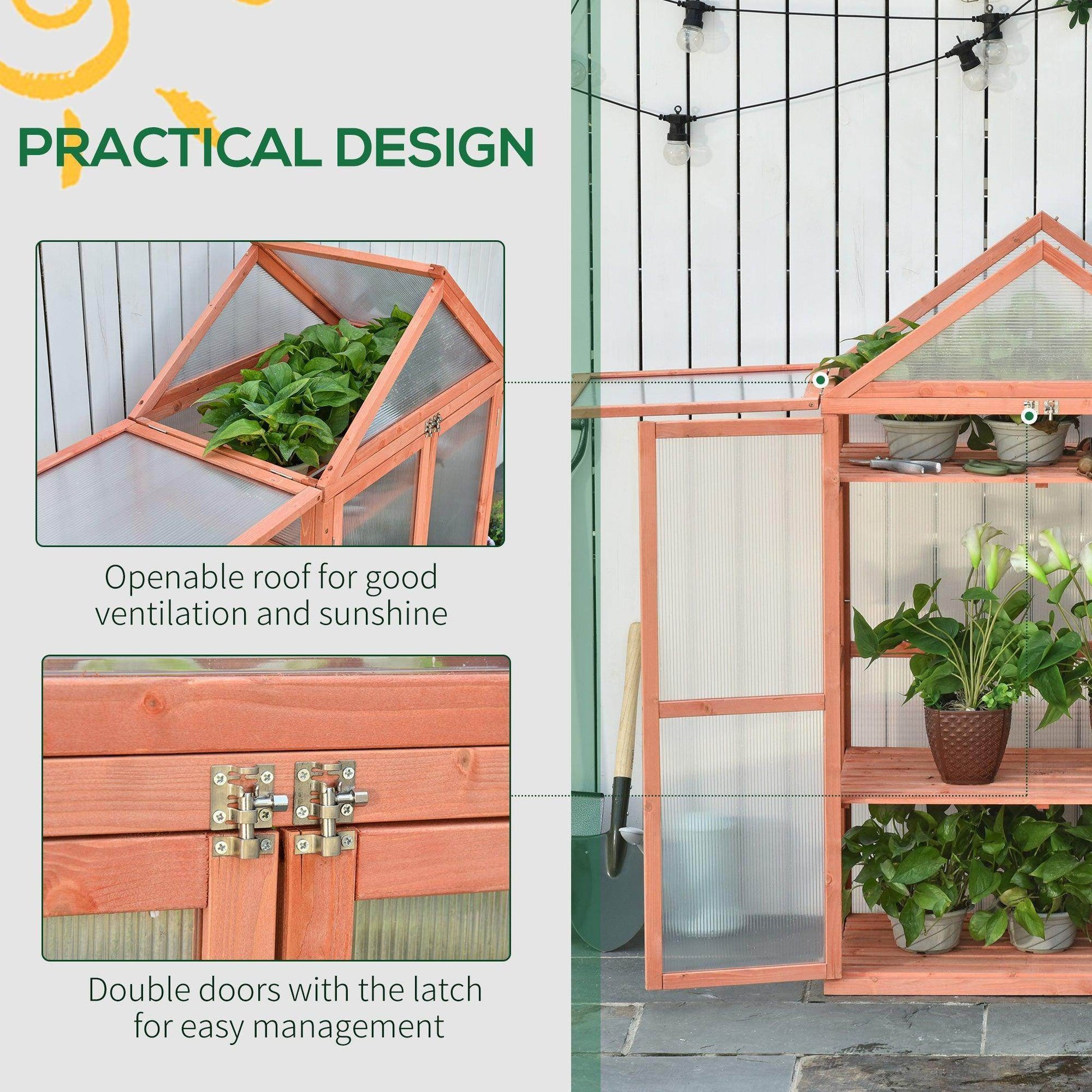 Outsunny Wooden Cold Frame Greenhouse - Adjustable Shelves - ALL4U RETAILER LTD