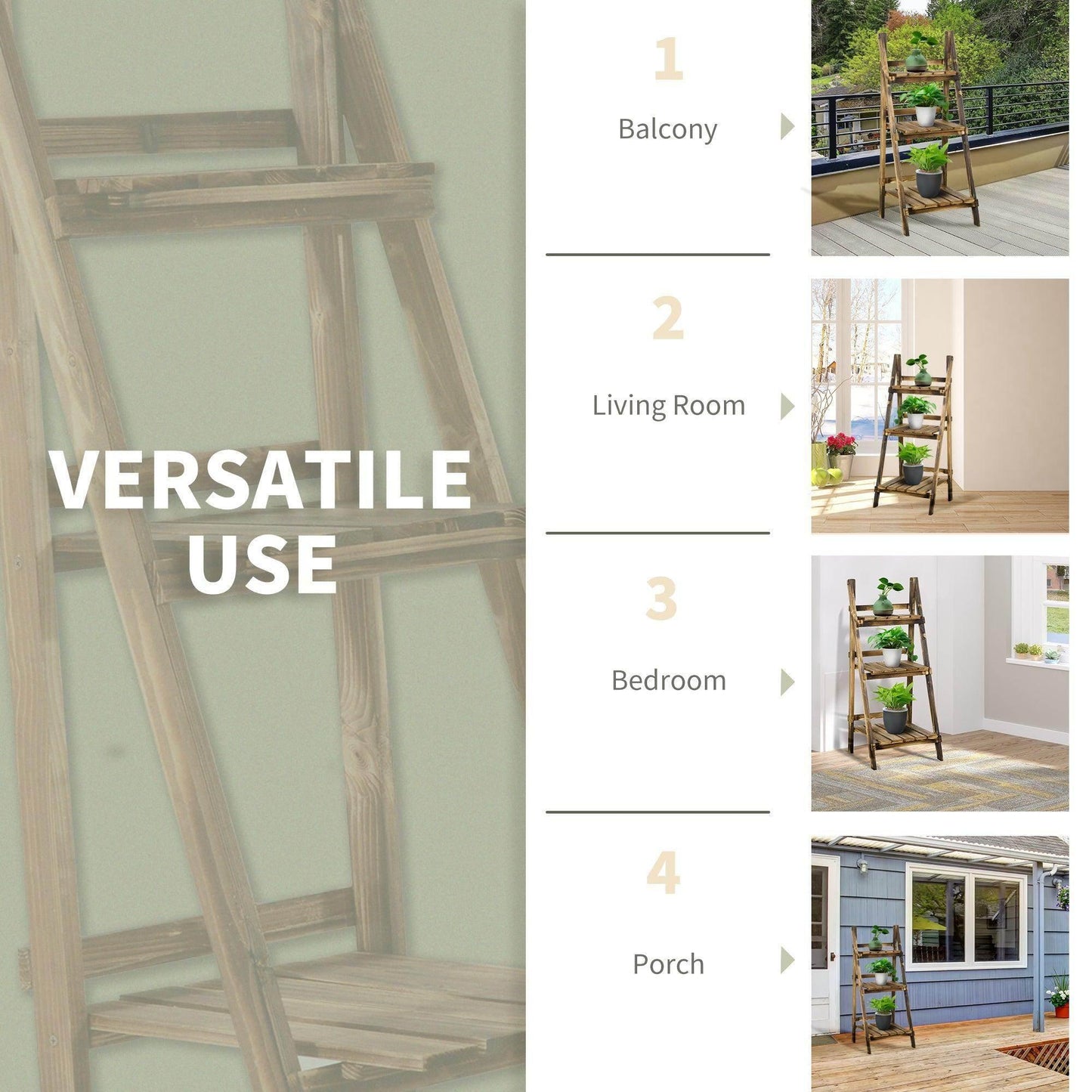 Outsunny Wooden Flower Stand - 3 Tier Display Rack - ALL4U RETAILER LTD