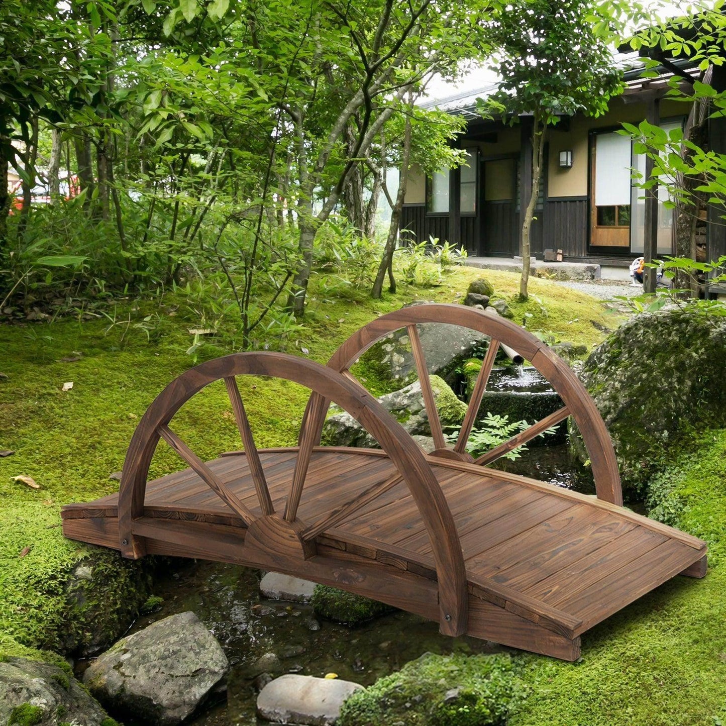Outsunny Wooden Garden Bridge - Elegant Pond Walkway and Yard Decor - ALL4U RETAILER LTD