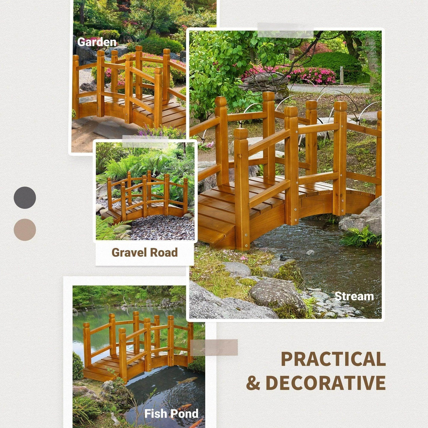 Outsunny Wooden Garden Bridge - Safe Arc Footbridge - ALL4U RETAILER LTD