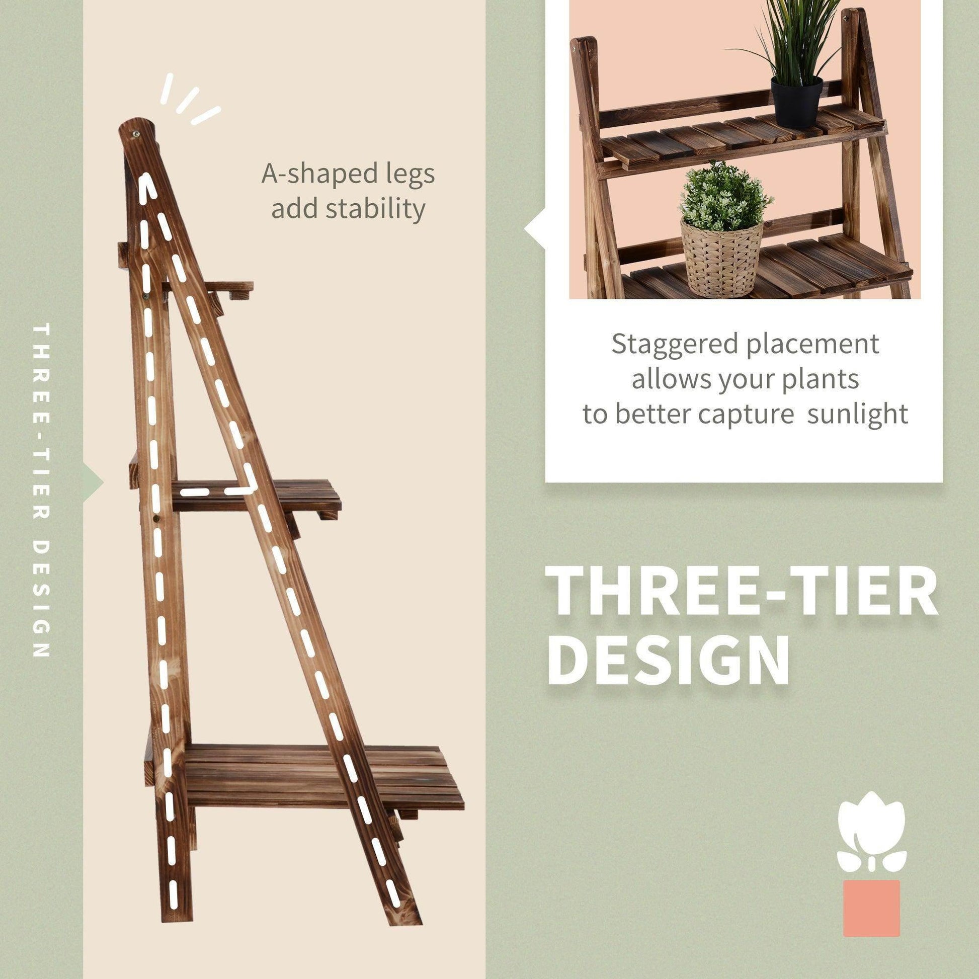 Outsunny Wooden Garden Planter Stand - 3 Tier Display Rack - ALL4U RETAILER LTD