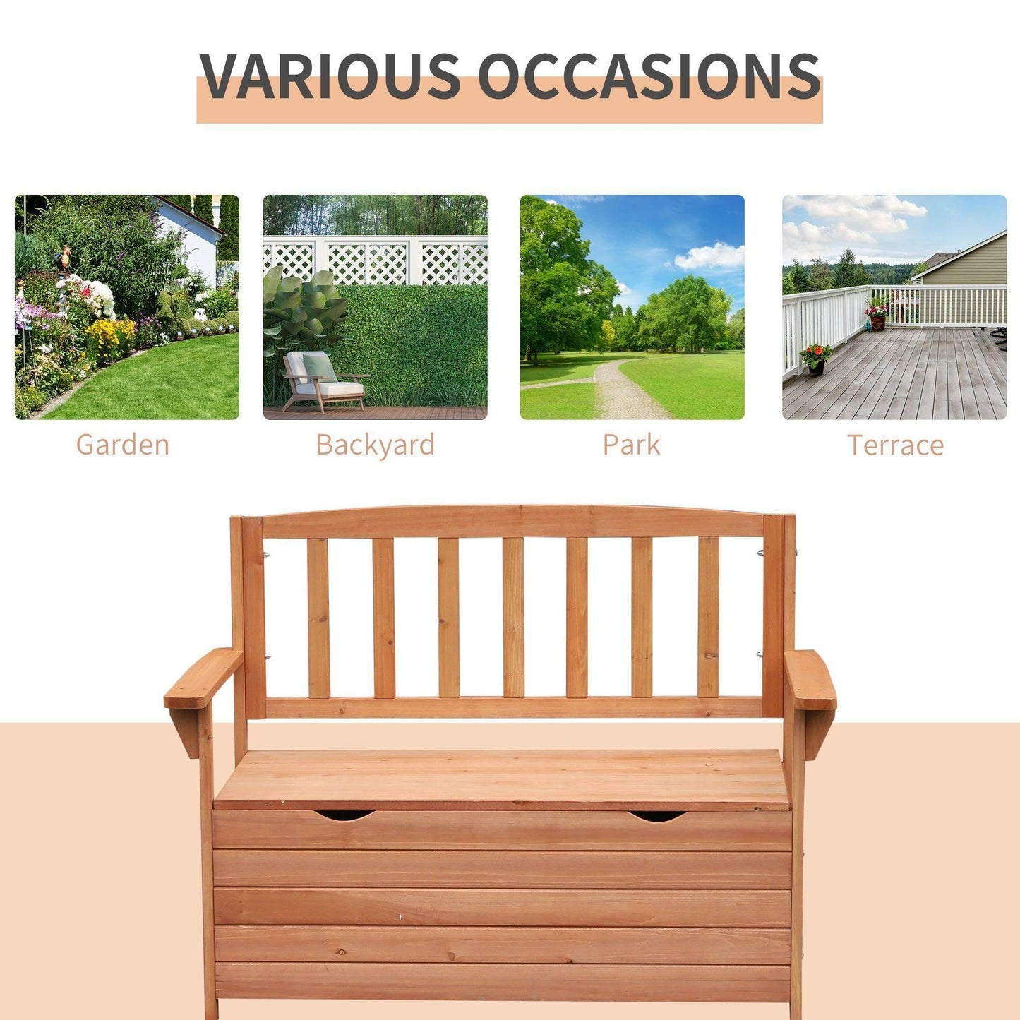 Outsunny Wooden Garden Storage Bench - Weatherproof Outdoor Patio Box - ALL4U RETAILER LTD