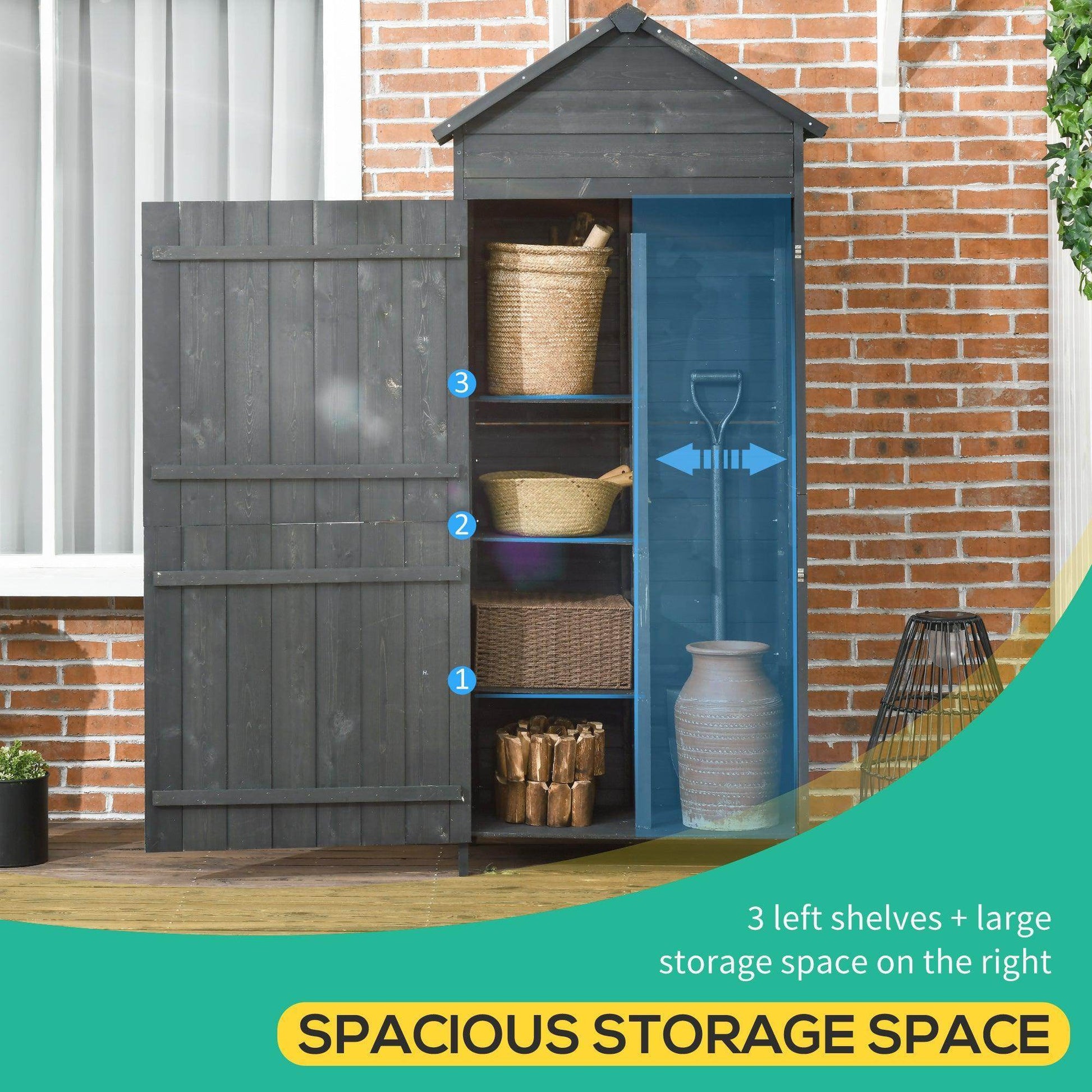 Outsunny Wooden Outdoor Garden Shed - Grey - ALL4U RETAILER LTD