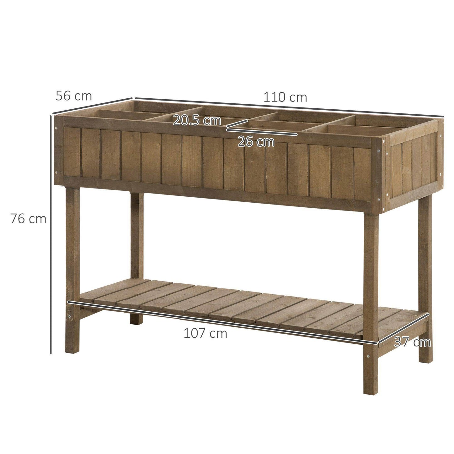 Outsunny Wooden Planter Bed with 8 Boxes - Brown - ALL4U RETAILER LTD