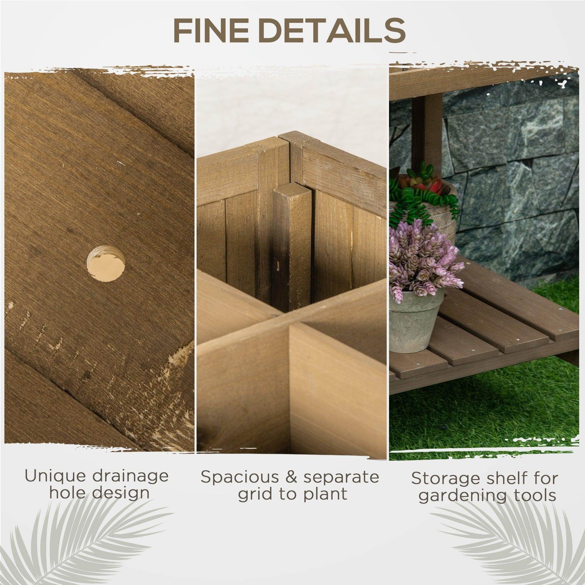 Outsunny Wooden Planter Bed with 8 Boxes - Brown - ALL4U RETAILER LTD