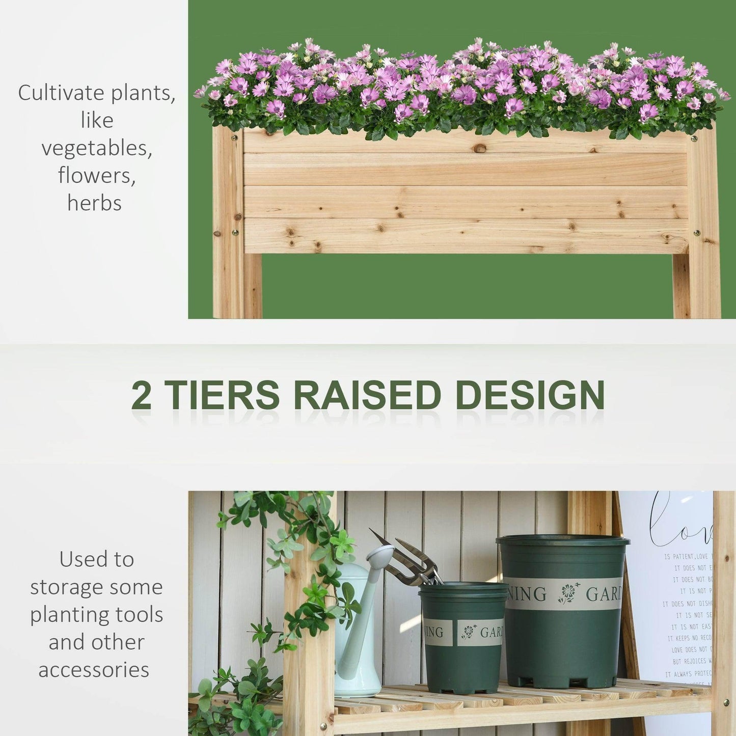 Outsunny Wooden Planter Stand for Outdoor Gardening - Tall - ALL4U RETAILER LTD