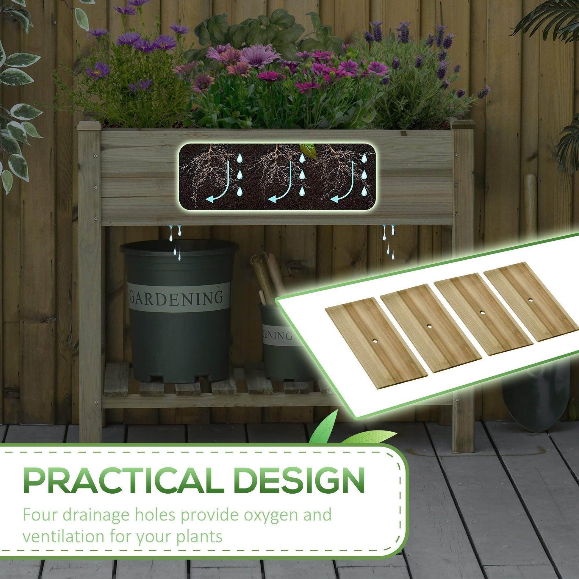 Outsunny Wooden Raised Garden Bed with Legs and Storage Shelf - ALL4U RETAILER LTD