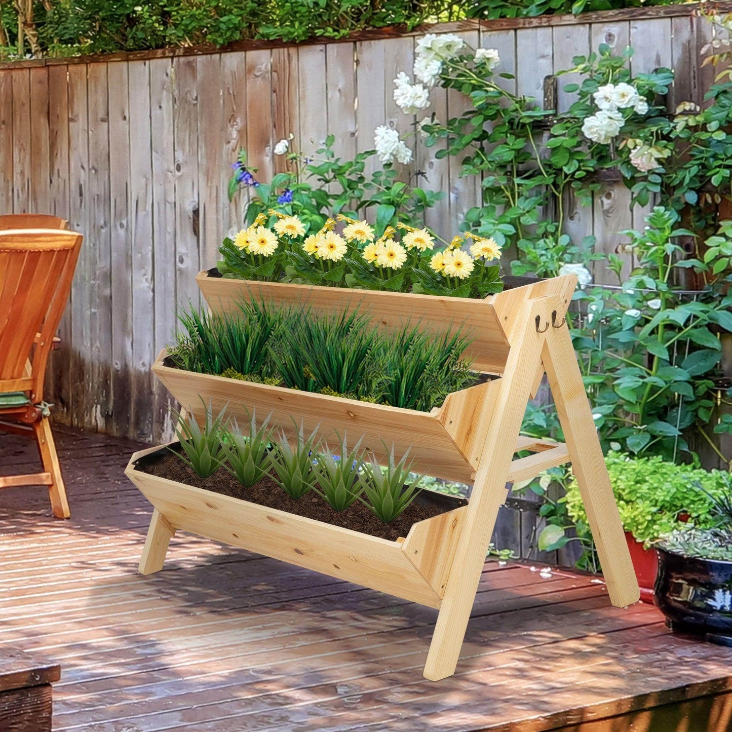 Outsunny Wooden Vertical Garden Bed with Hooks - 60x68x80cm - ALL4U RETAILER LTD