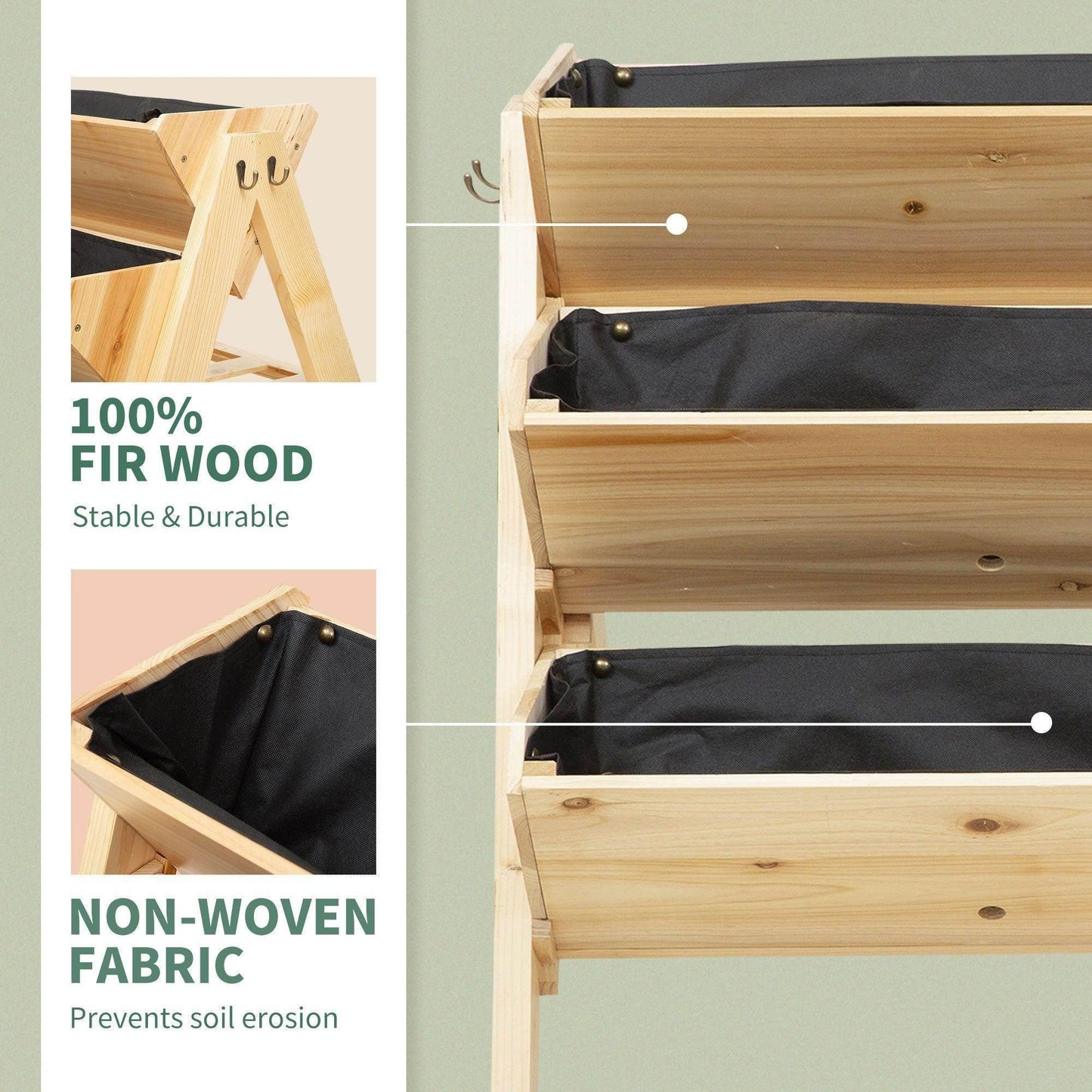 Outsunny Wooden Vertical Garden Bed with Hooks - 60x68x80cm - ALL4U RETAILER LTD