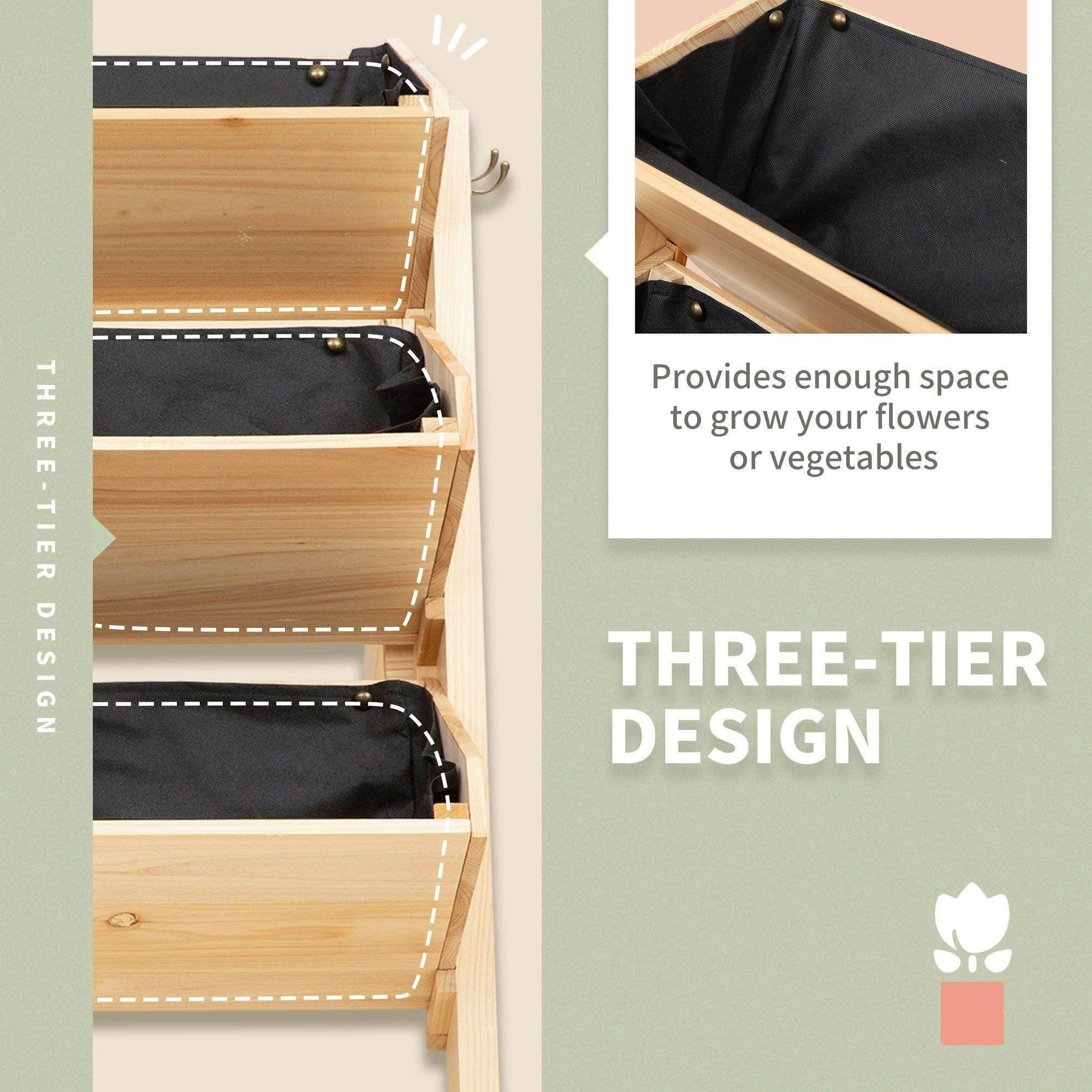 Outsunny Wooden Vertical Garden Bed with Hooks - 60x68x80cm - ALL4U RETAILER LTD