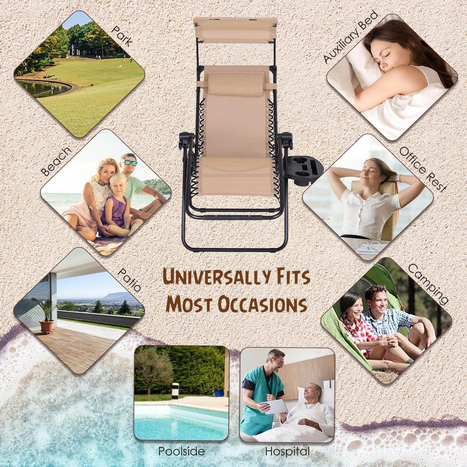 Outsunny Zero Gravity Garden Chair with Canopy - Beige - ALL4U RETAILER LTD
