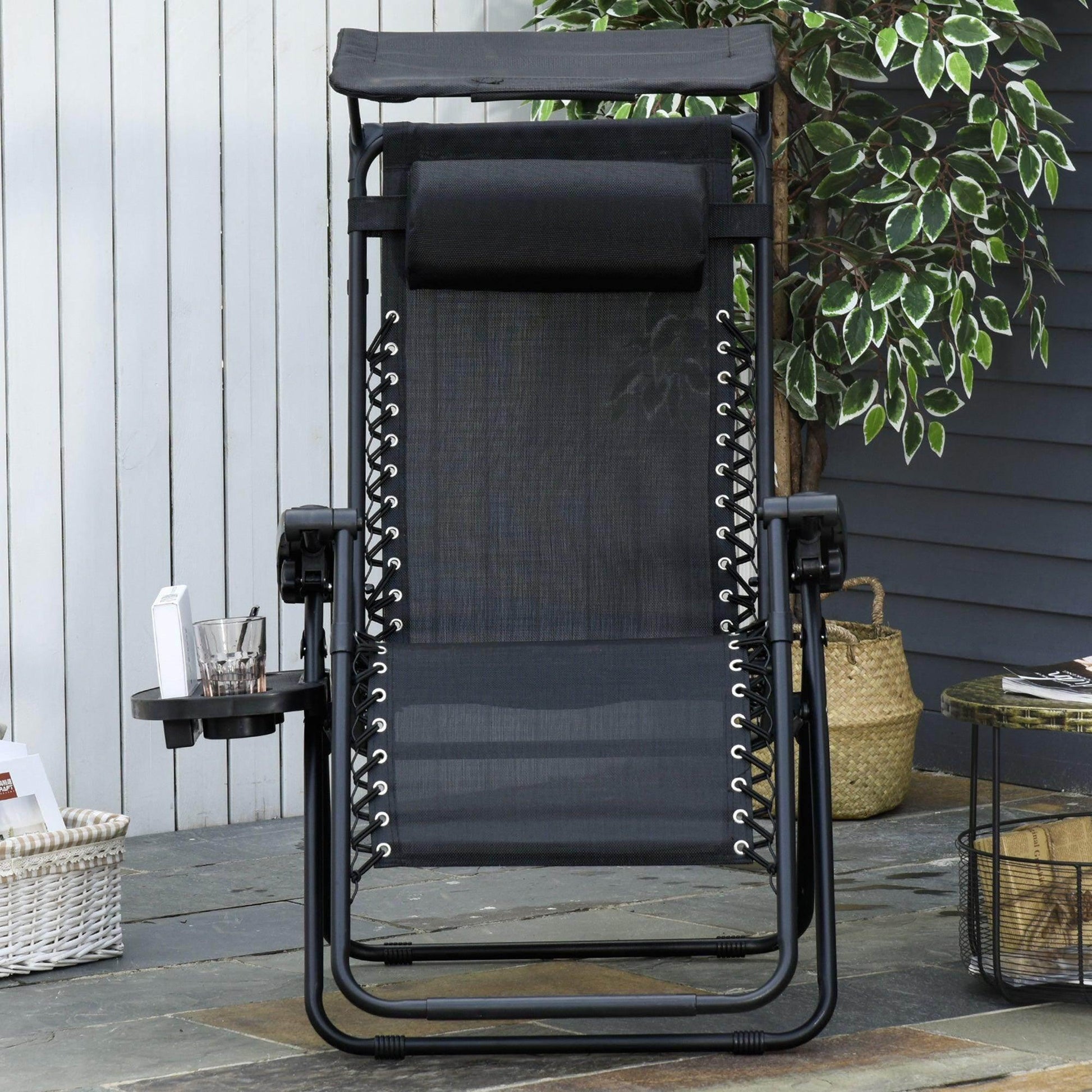 Outsunny Zero Gravity Patio Lounger with Canopy - Black - ALL4U RETAILER LTD