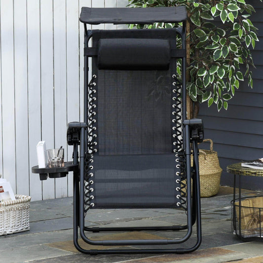 Outsunny Zero Gravity Patio Lounger with Canopy - Black - ALL4U RETAILER LTD