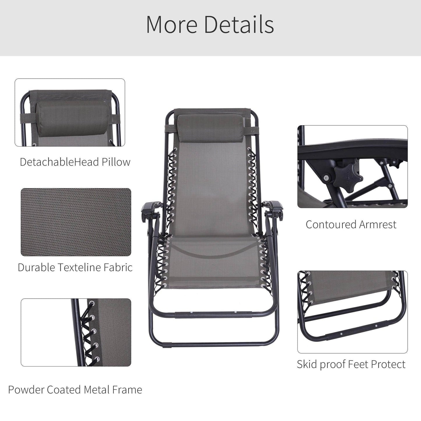 Outsunny Zero Gravity Reclining Chair - Patio Lounger with Headrest - ALL4U RETAILER LTD
