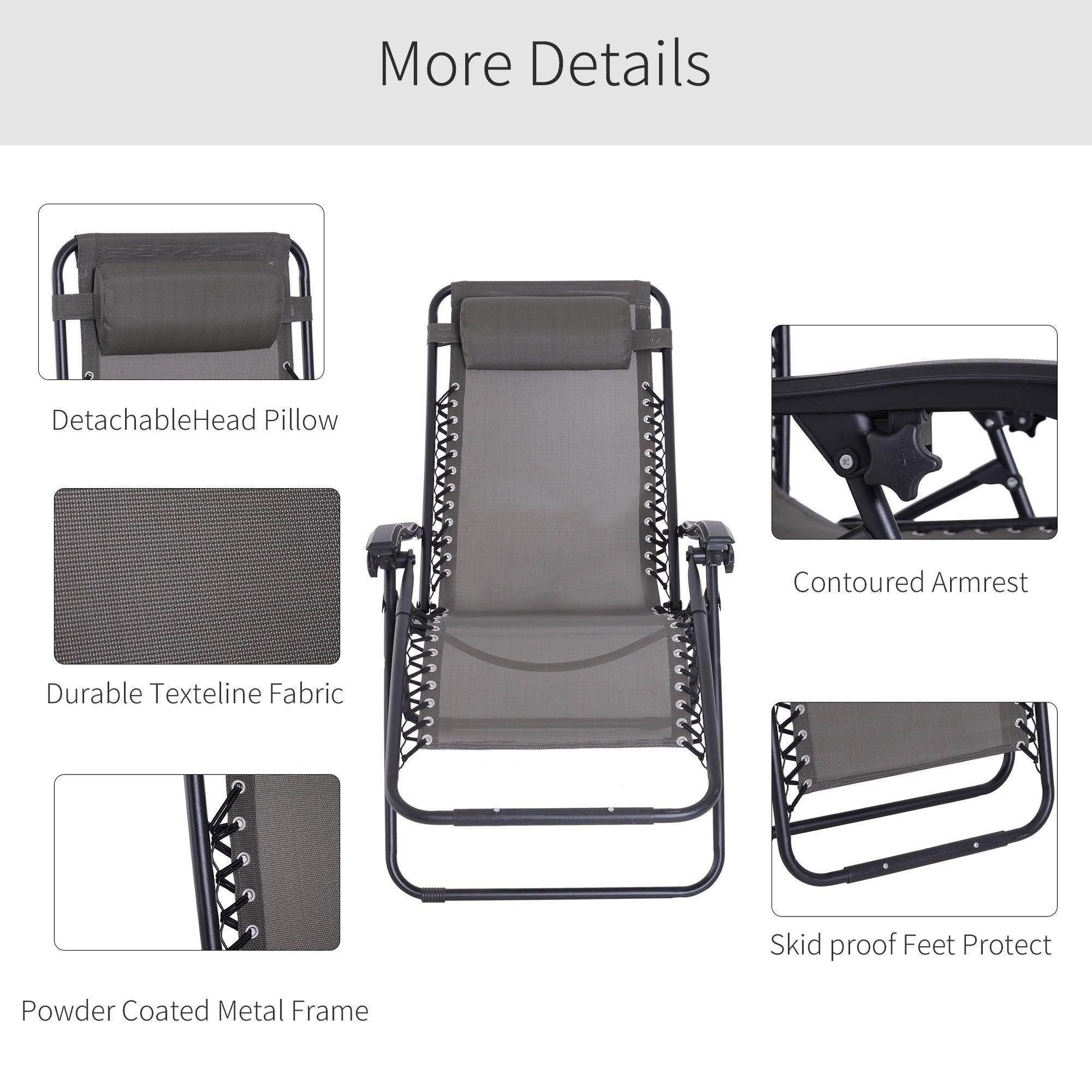 Outsunny Zero Gravity Reclining Chair - Patio Lounger with Headrest - ALL4U RETAILER LTD