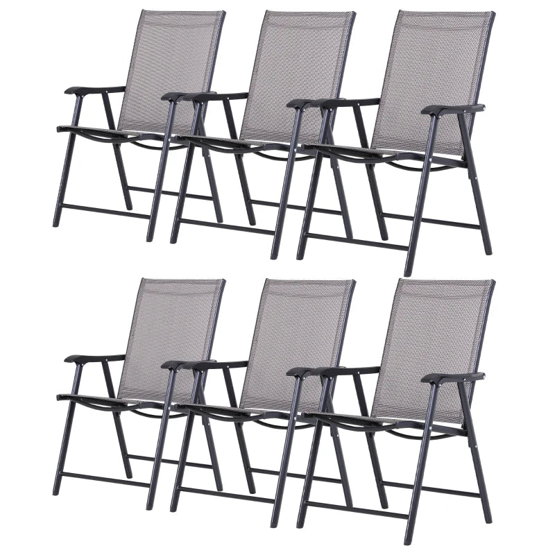 Outsunny Set of 6 Folding Garden Chairs - Grey, Metal Frame Outdoor Patio Park Dining Seats with Breathable Mesh Seat - ALL4U RETAILER LTD