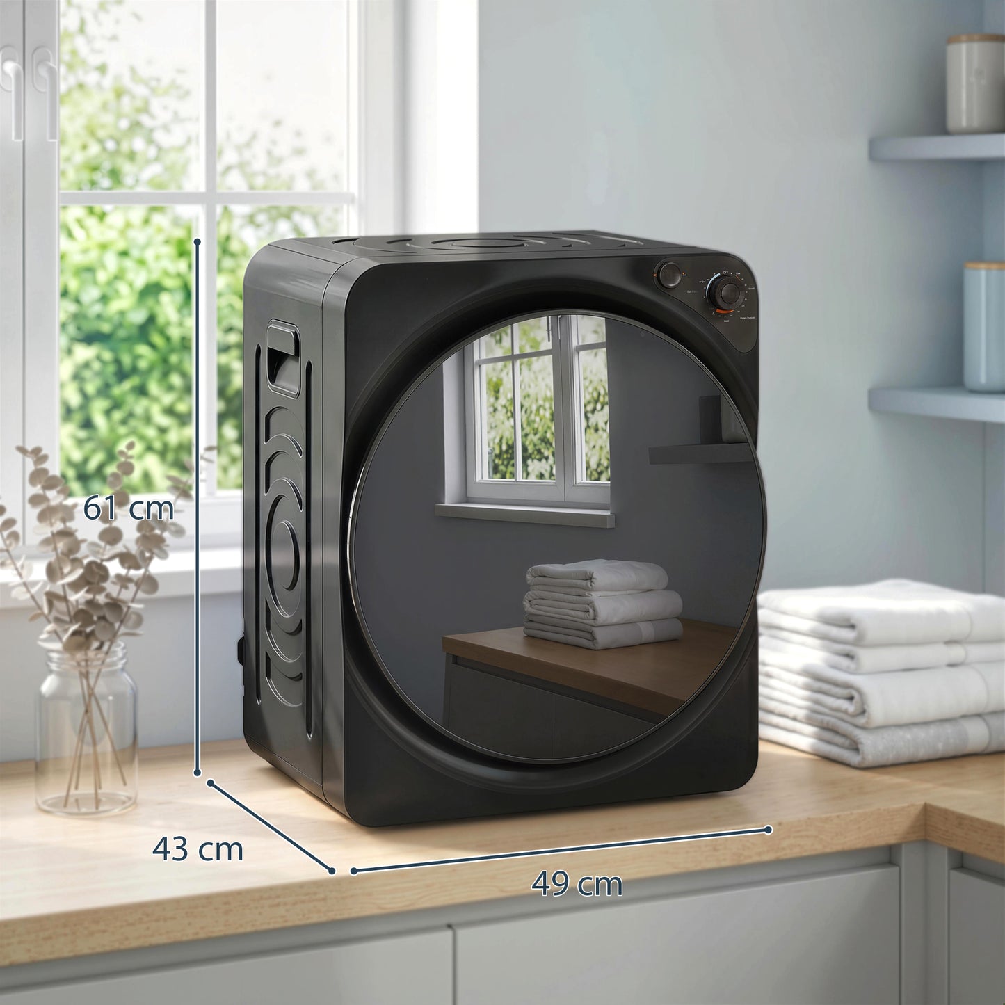 HOMCOM 5 Kg Vented Tumble Dryer 1000W Compact Stackable With 5 Drying Modes Stainless Steel Drum Black