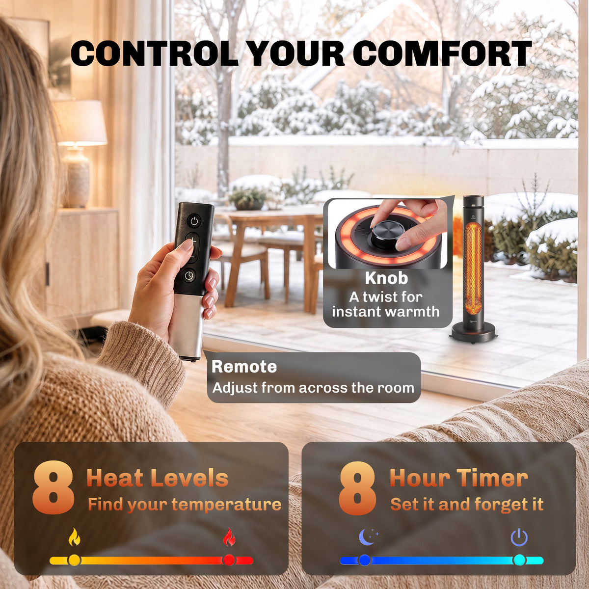 Outsunny 2000W Electric Infrared Patio Heater With Remote And Control Panel Black