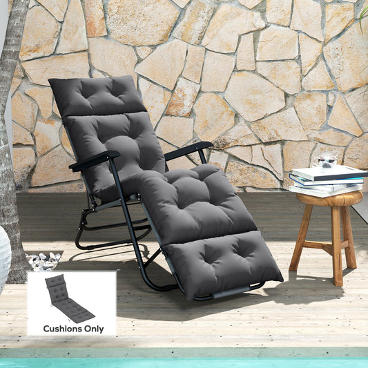 Outsunny Sun Lounger Cushions 190x56x10cm Two Pack With 6 Ties UPF20 Plus 220GSM Fabric Thick Dark Grey