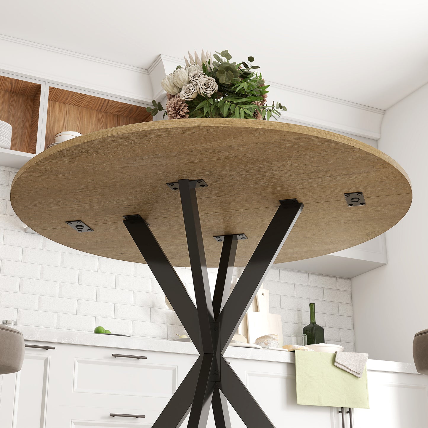 HOMCOM 80cm Round Dining Table White Oak Effect With Black Legs Industrial Style