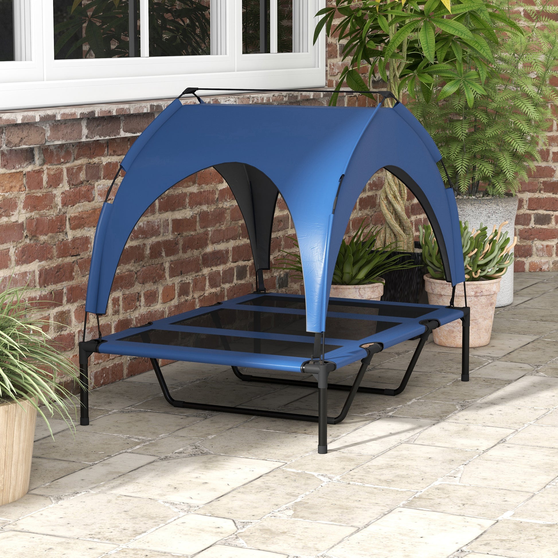 PawHut Elevated Cooling Pet Bed with Washable Mesh Canopy for Large Dogs, 106 x 76 x 94cm, Navy Blue - ALL4U RETAILER LTD