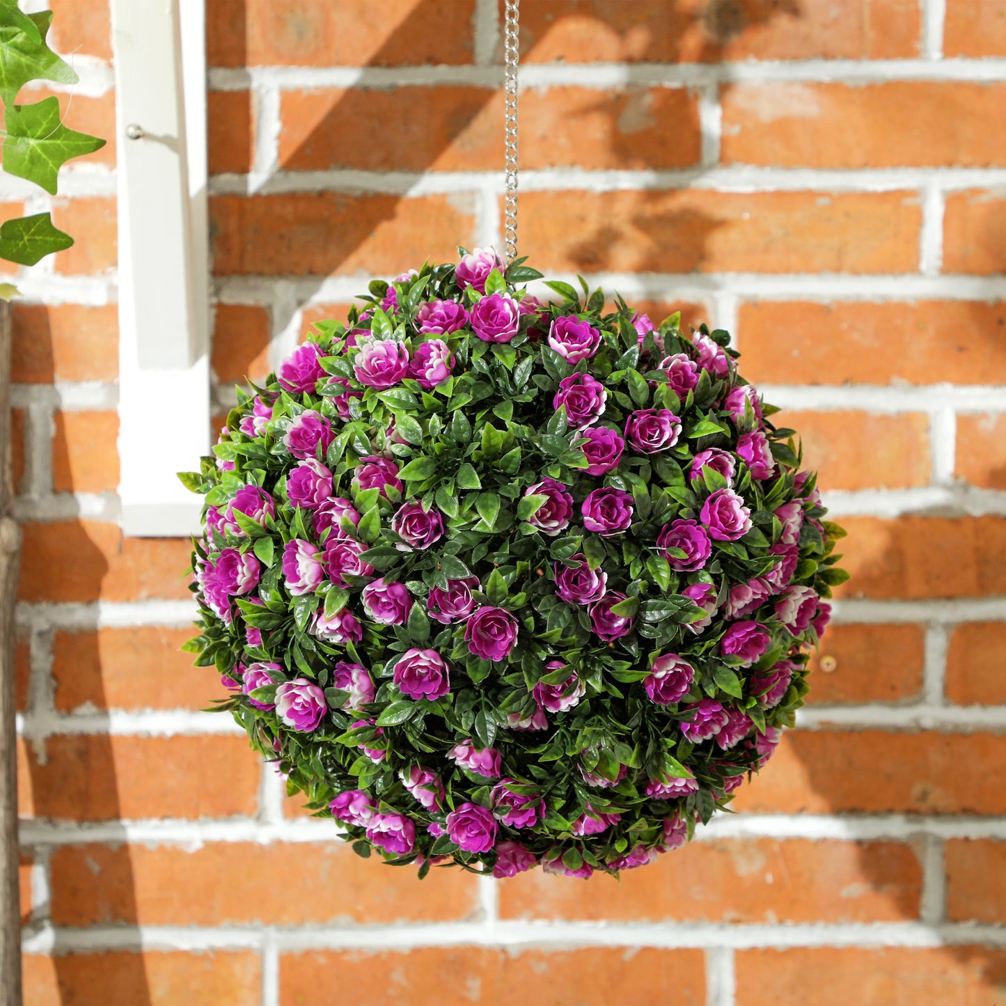 HOMCOM Set of 2 Decorative Artificial Plants UV Protected Topiary Rose Balls 28cm Purple Indoor Outdoor Decor