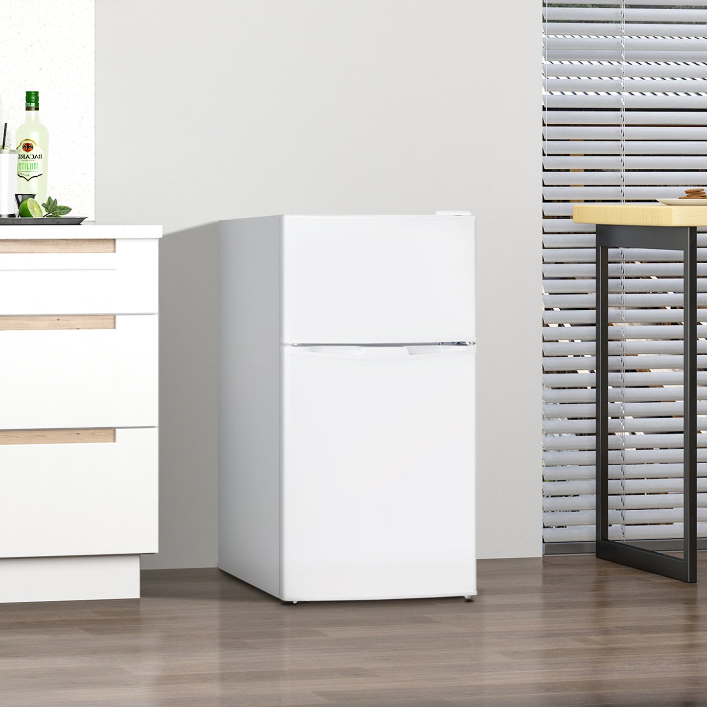 HOMCOM 88L Under Counter Fridge Freezer White With 5 Setting Temperature Control And 3 Star Freezer