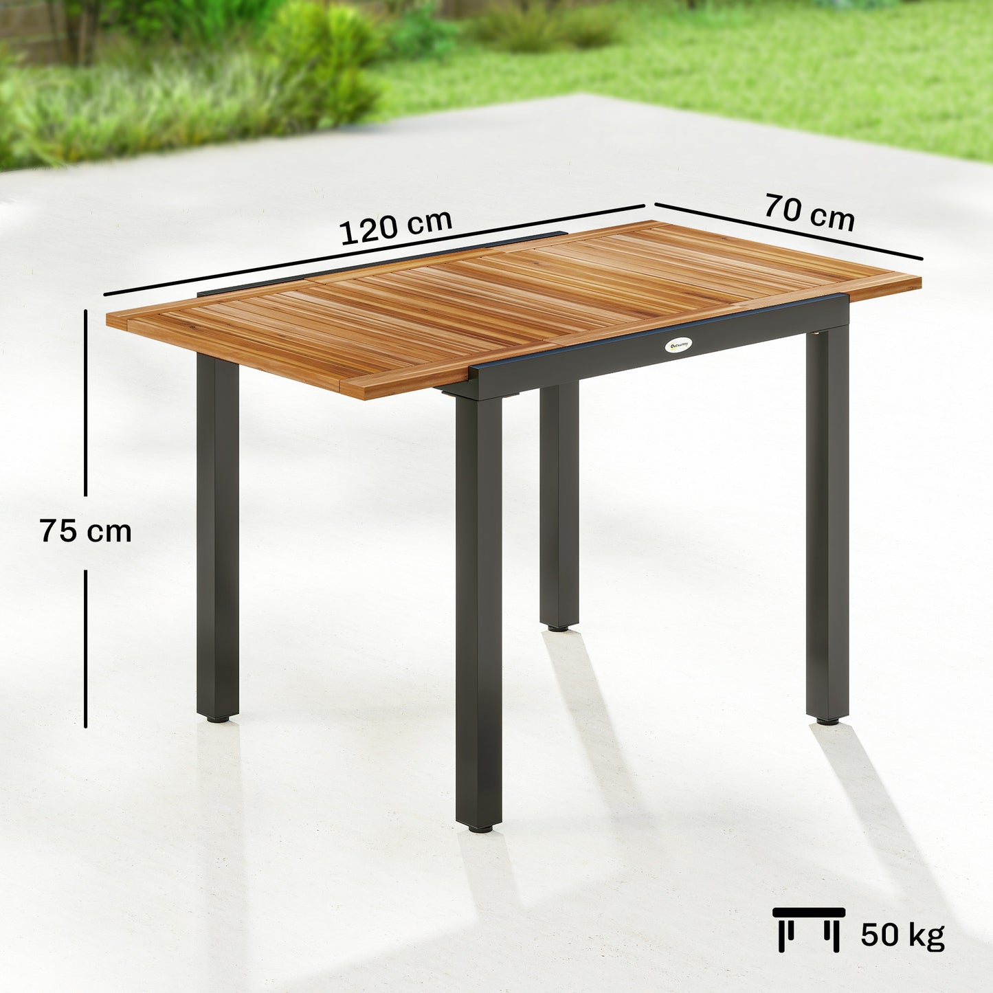 Outsunny Patio Dining Table Expandable Outdoor Table With Acacia Wood Top 80 To 120 Cm Natural And Black
