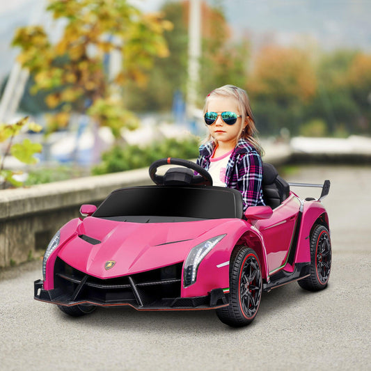 HOMCOM Lamborghini Veneno 12V Kids Electric Ride on Car - Pink - ALL4U RETAILER LTD