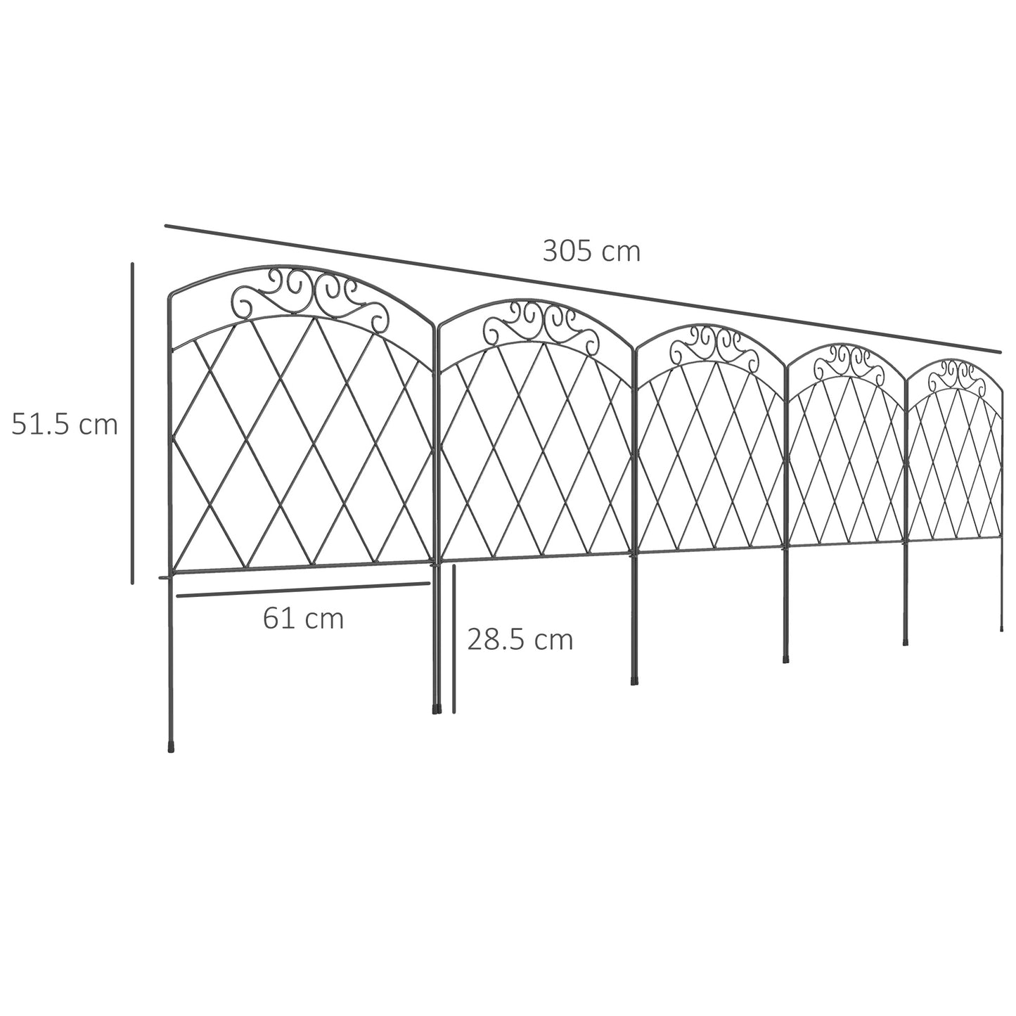 Outsunny 3M Decorative Metal Garden Fence With Diamond And Swirl Pattern Flexible Panels Powder Coated Outdoor Border