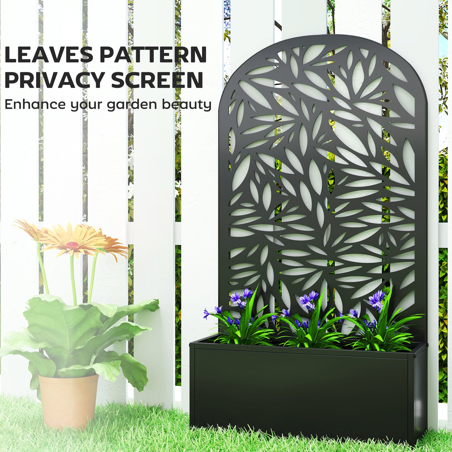 Outsunny Metal Garden Bed With Trellis, Wall Mounted Or Freestanding Raised Planter, Curved Privacy Screen