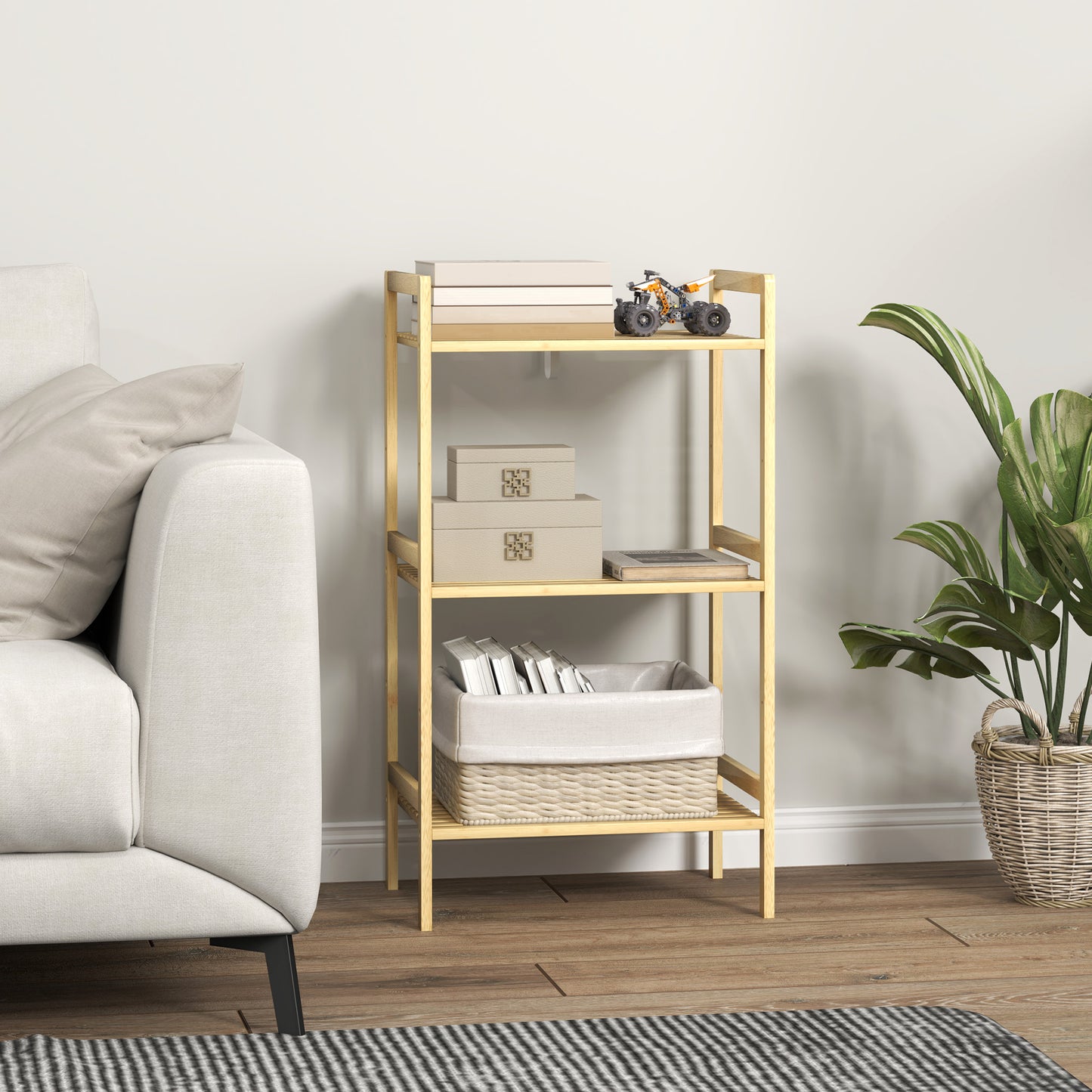 Homcom Three Tier Bamboo Adjustable Shelf Storage Unit Bathroom Moisture Resistant Organizer