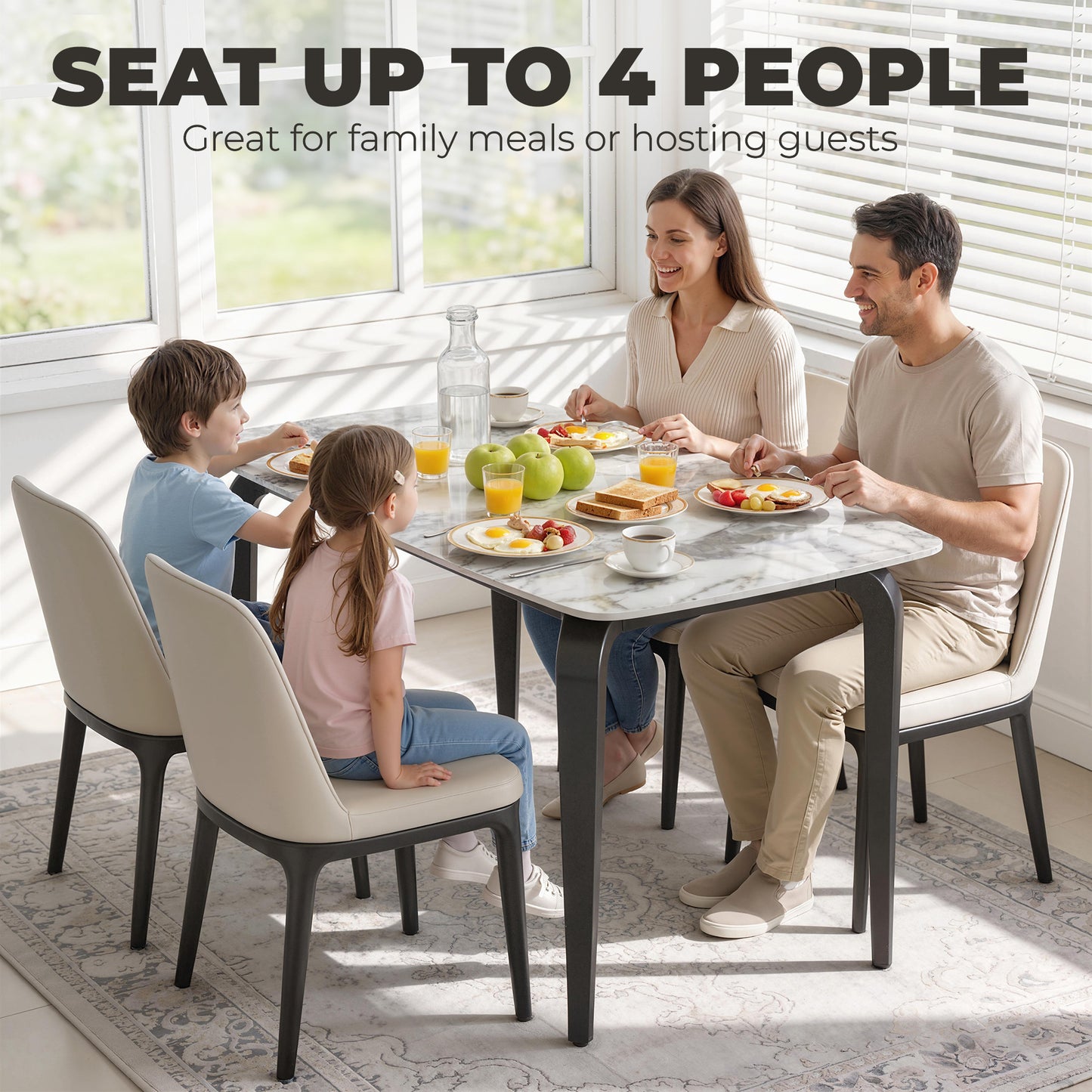 HOMCOM 4 Seat Dining Table With Sintered Stone Top And Heat Resistant Metal Legs White Modern Kitchen Table