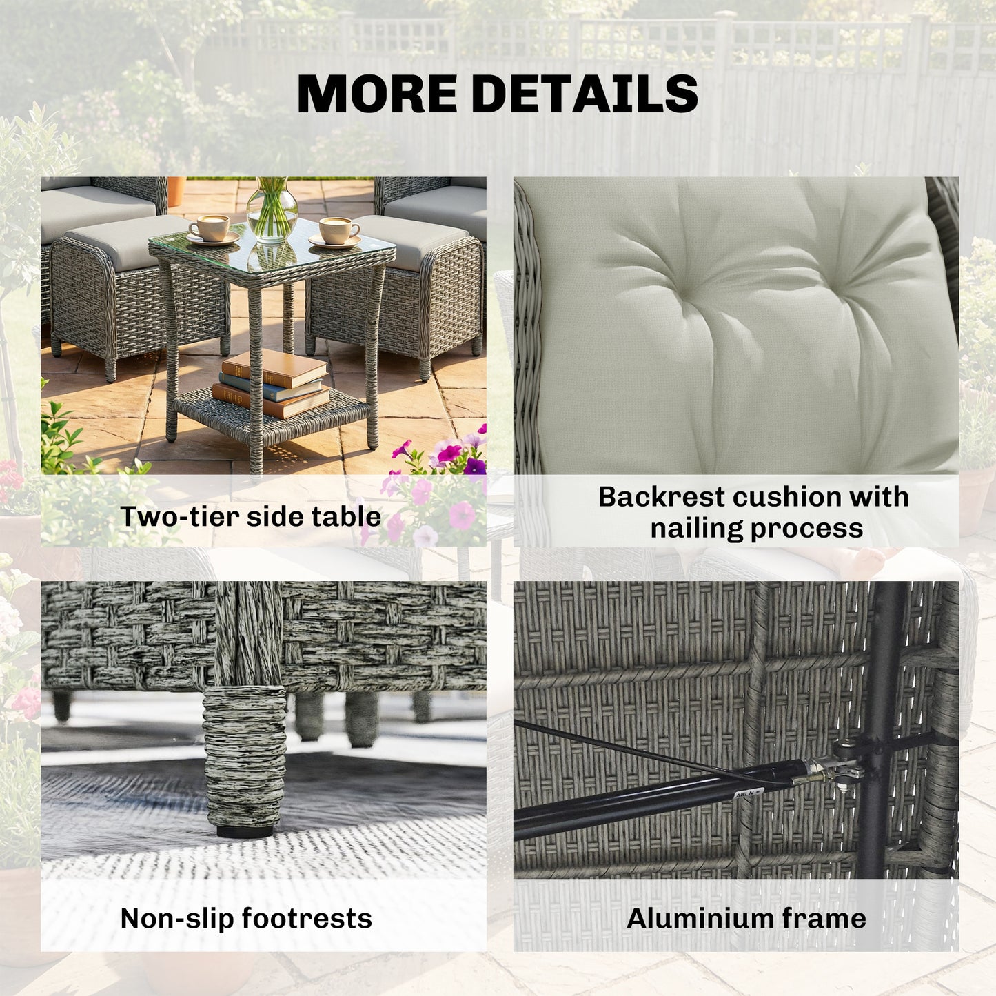 Outsunny 5 Piece Garden Furniture Set Rattan Reclining Chairs With Footstool And Cushions Set Of 2 For Balcony Cream