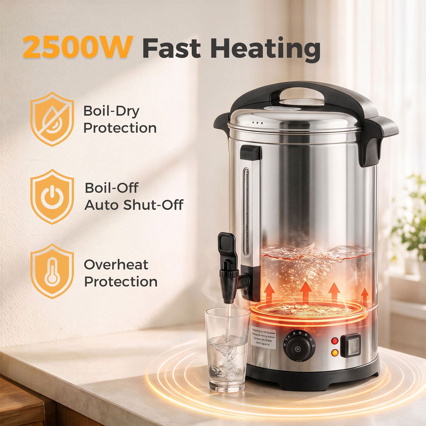HOMCOM 13L Catering Urn 2500W Stainless Steel Hot Water Boiler With Thermostat Keep Warm Function And Easy Pour Tap