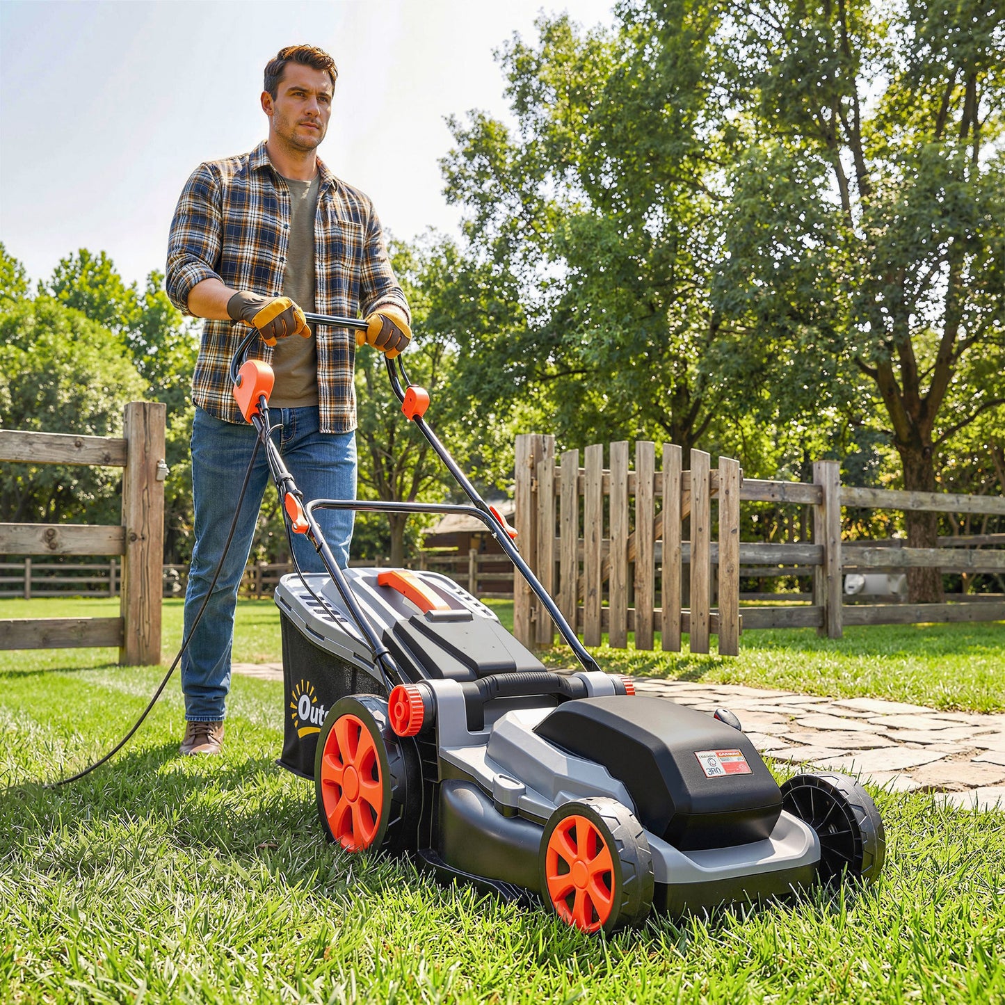 Outsunny 1800W Electric Lawnmower With 40cm Cutting Width Mulching Feature 50L Grass Bag 6 Cutting Heights