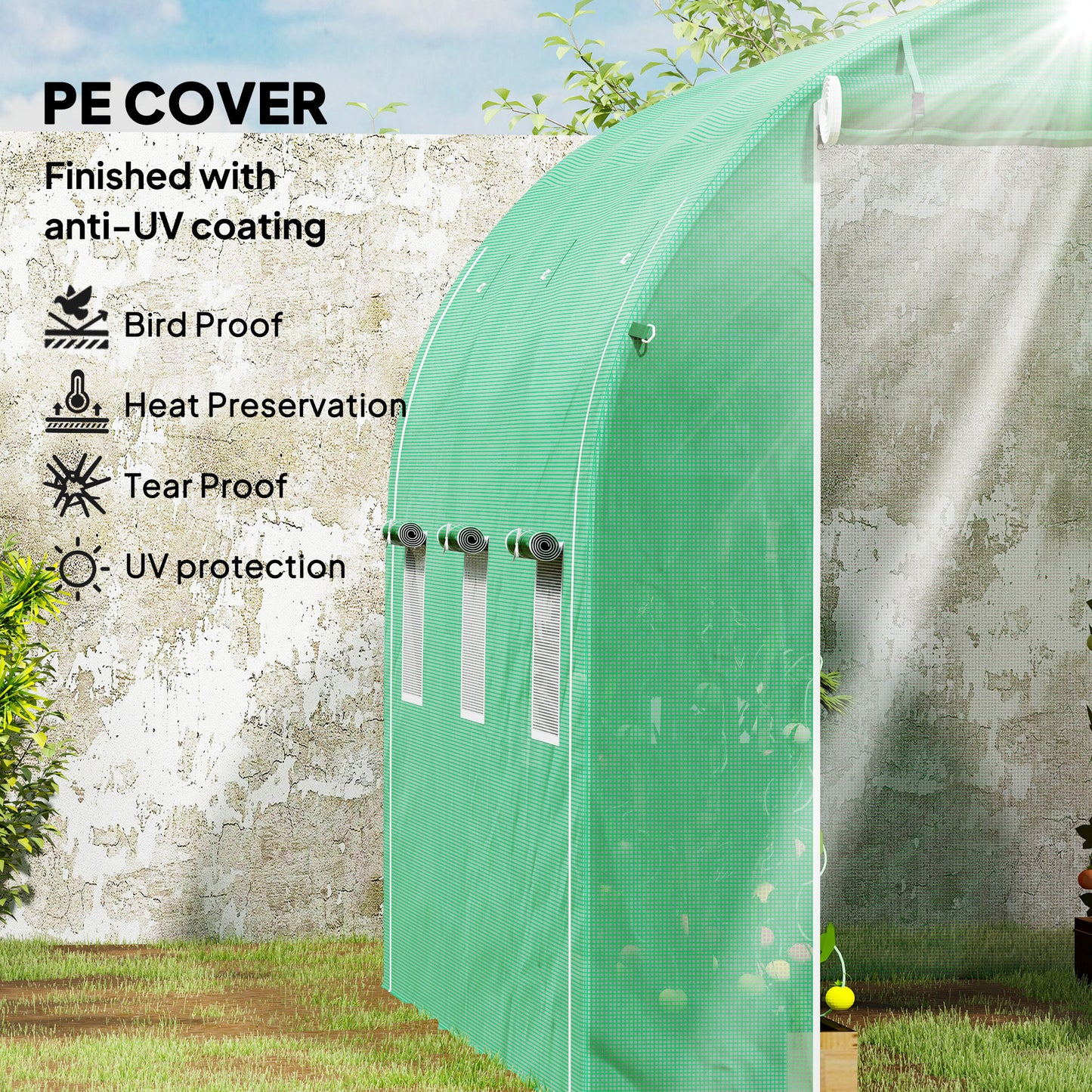 Outsunny 296 x 196cm Steel Frame Polytunnel Greenhouse for Outdoor Gardening and Shelving Green