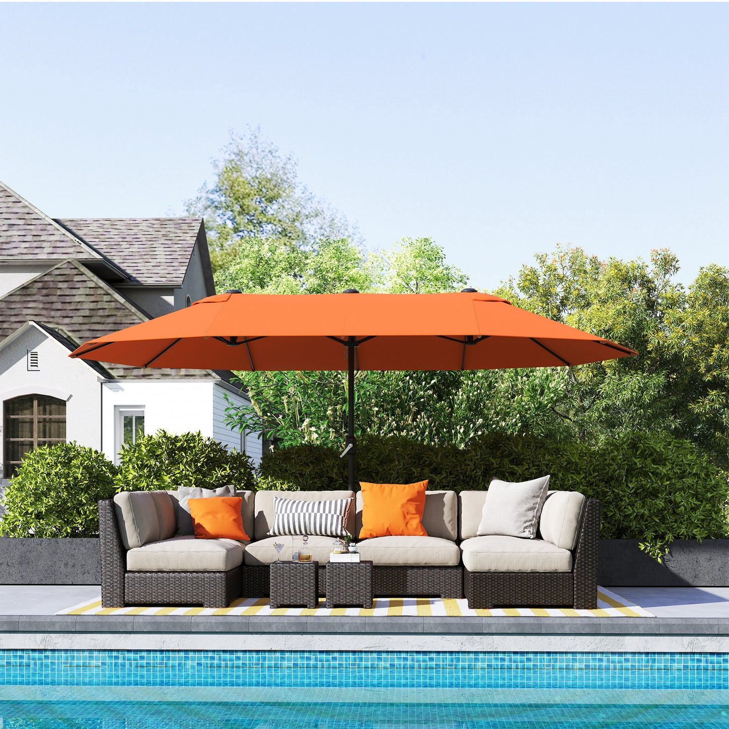 Outsunny 4.6m Double Garden Parasol Orange Sun Shelter With Durable Metal Frame And 12 Rib Canopy