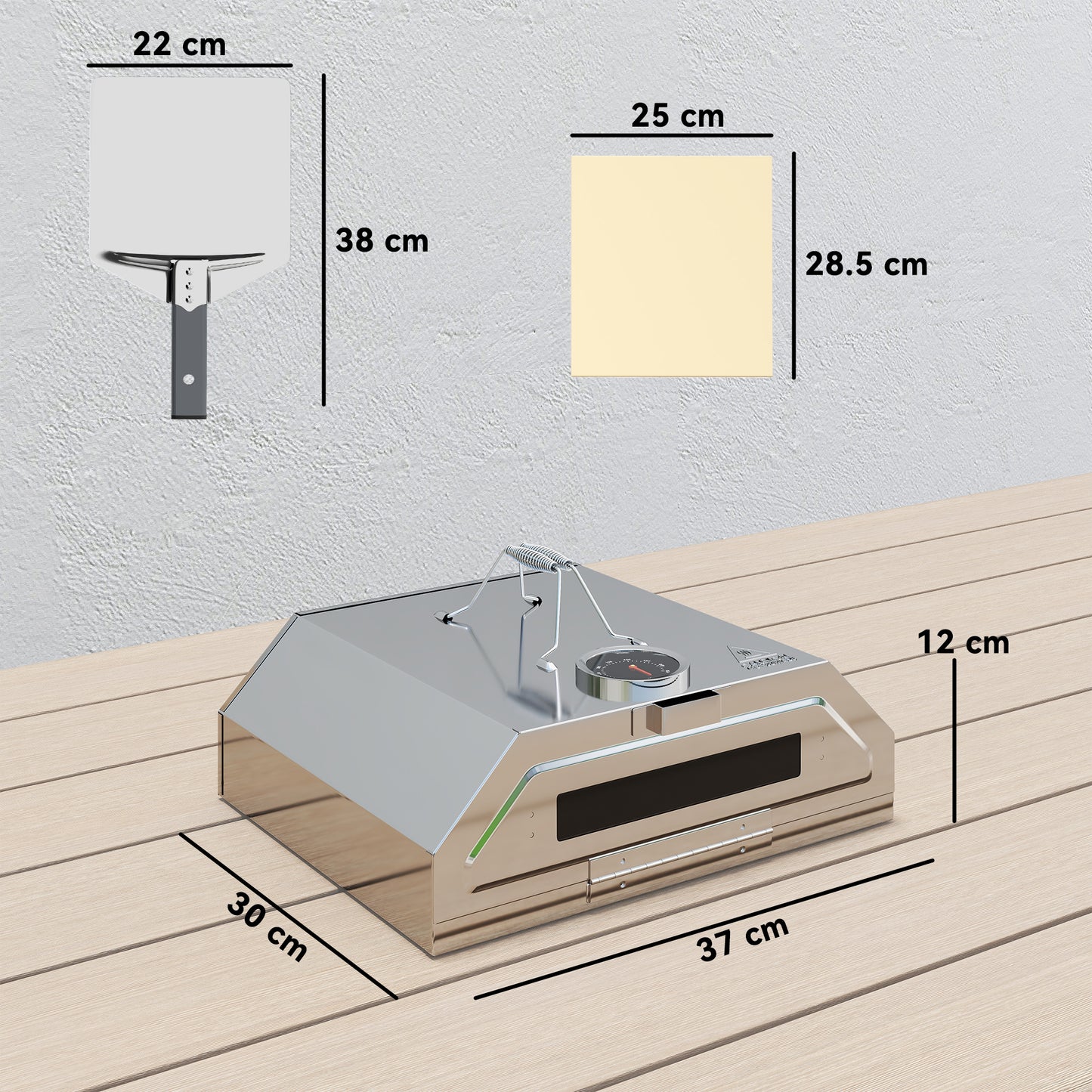 Outsunny 8 Inch Portable Stainless Steel BBQ Grill Top Pizza Oven With Built In Thermometer And Viewing Window