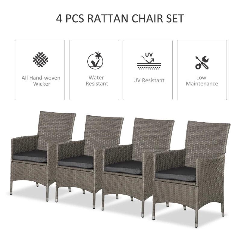 Outsunny 4PC Rattan Chair Patio Sofa Chairs Set with Cushions - Outdoor Rattan Furniture for Comfortable Outdoor Living - ALL4U RETAILER LTD