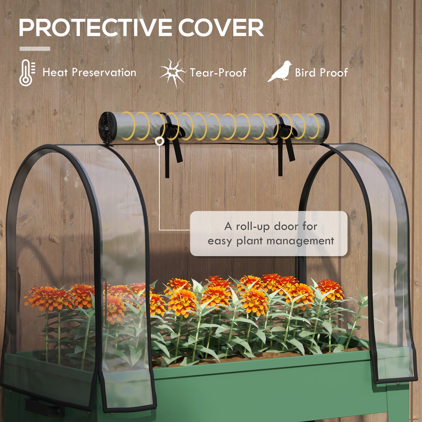 Outsunny Raised Planter With Greenhouse Cover Mobile Elevated Garden Bed On Wheels Bottom Shelf For Vegetables Green