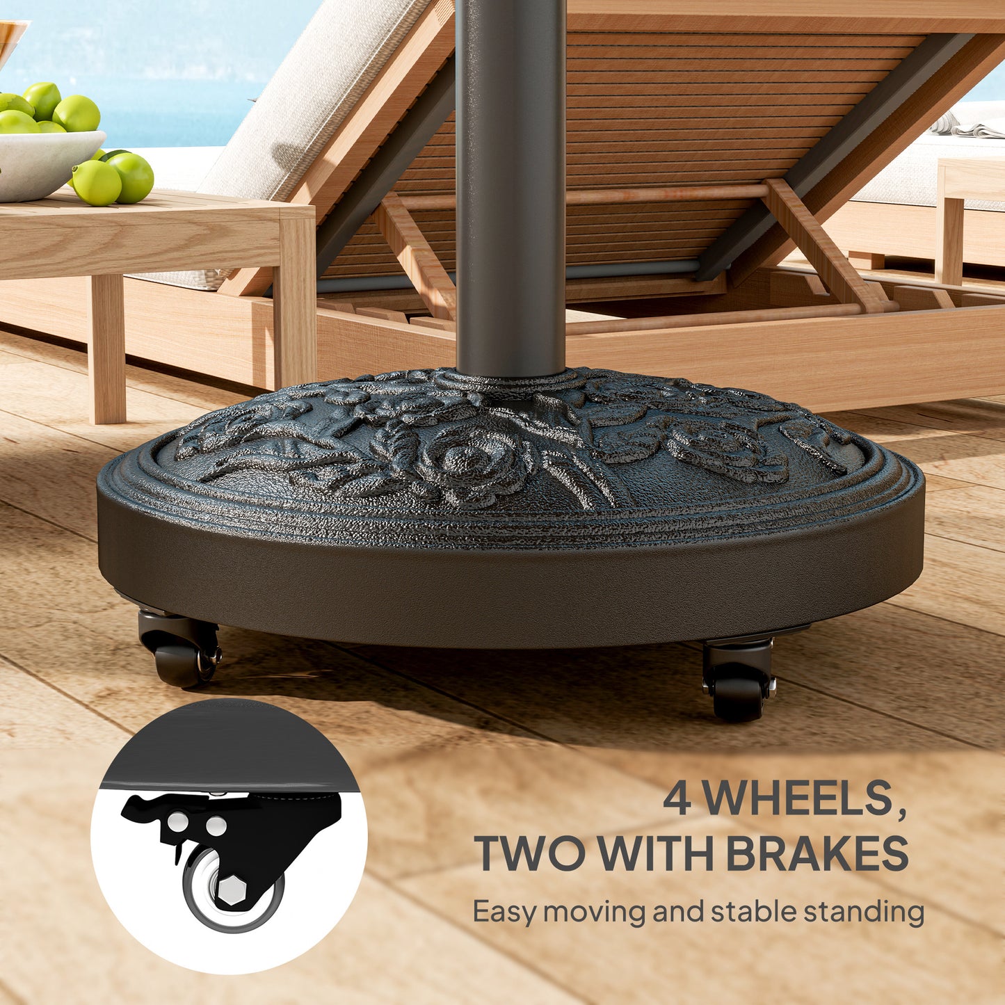 Outsunny Parasol Base With Wheels Cast Iron Effect Weather Resistant Black For Umbrella Canopy Patio Garden
